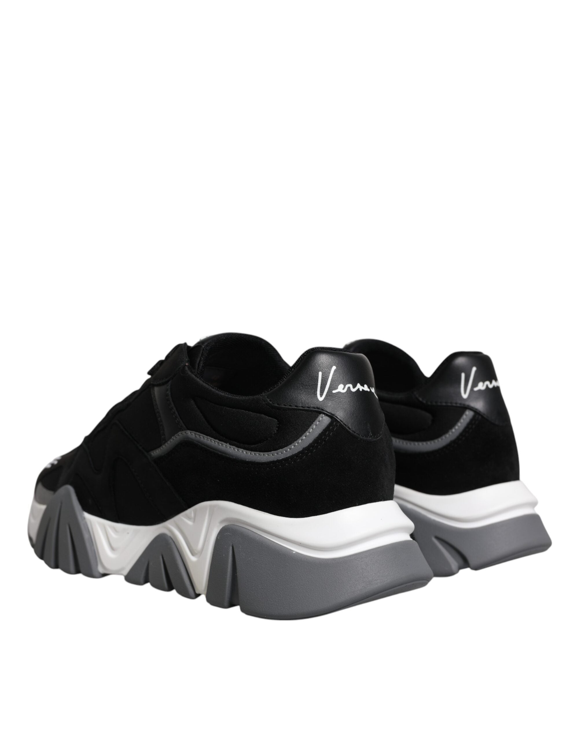 Versace svarta läder neopren chunky låga sneakers Squalo skor