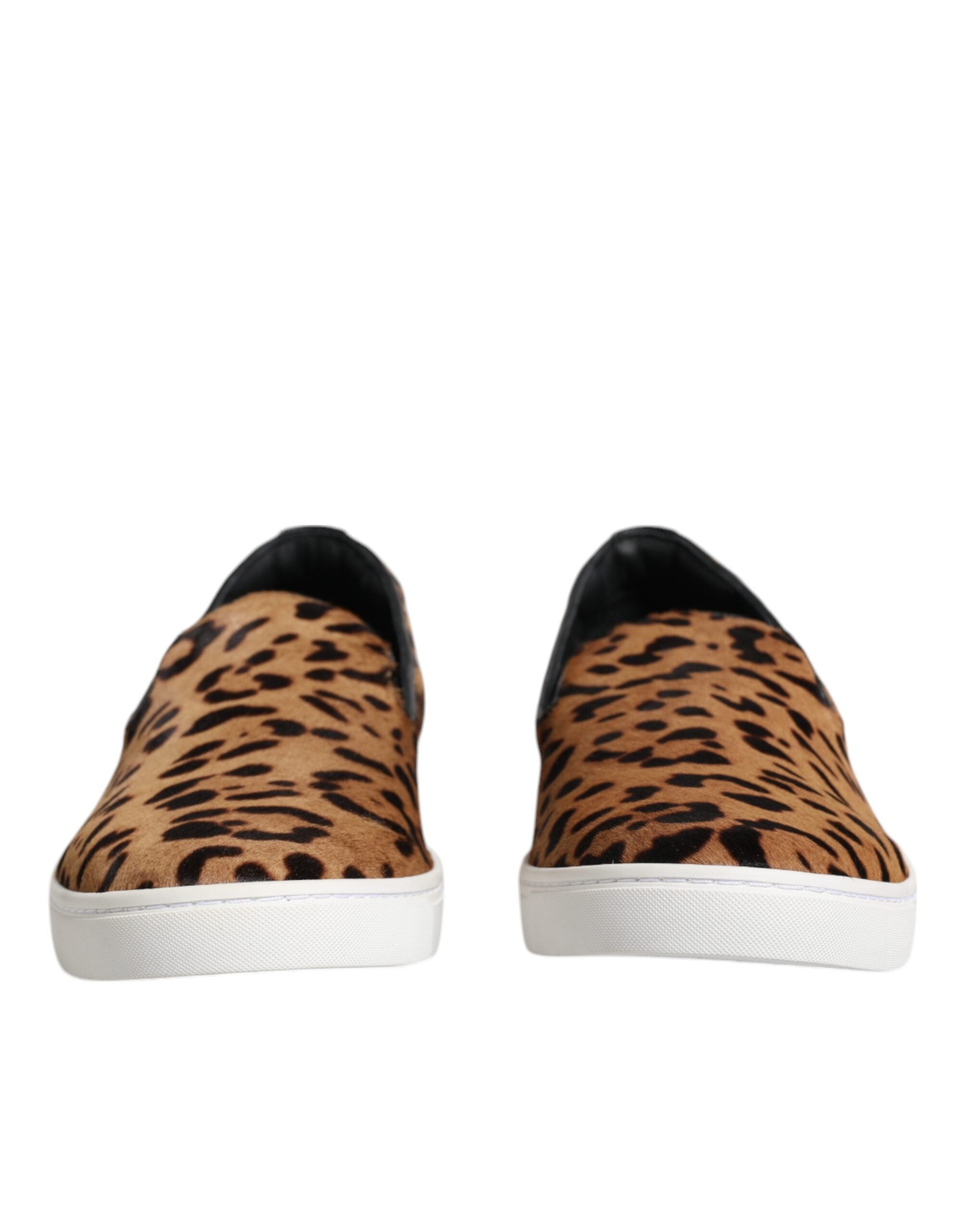 Dolce & Gabbana Brun Kalvskinnspäls Leopard Herr Sneakers Skor