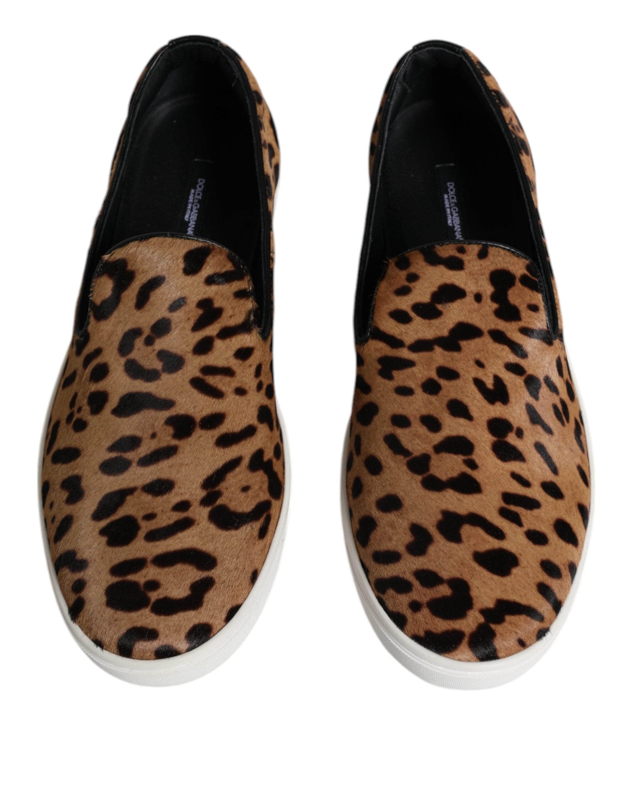 Dolce & Gabbana Brun Kalvskinnspäls Leopard Herr Sneakers Skor