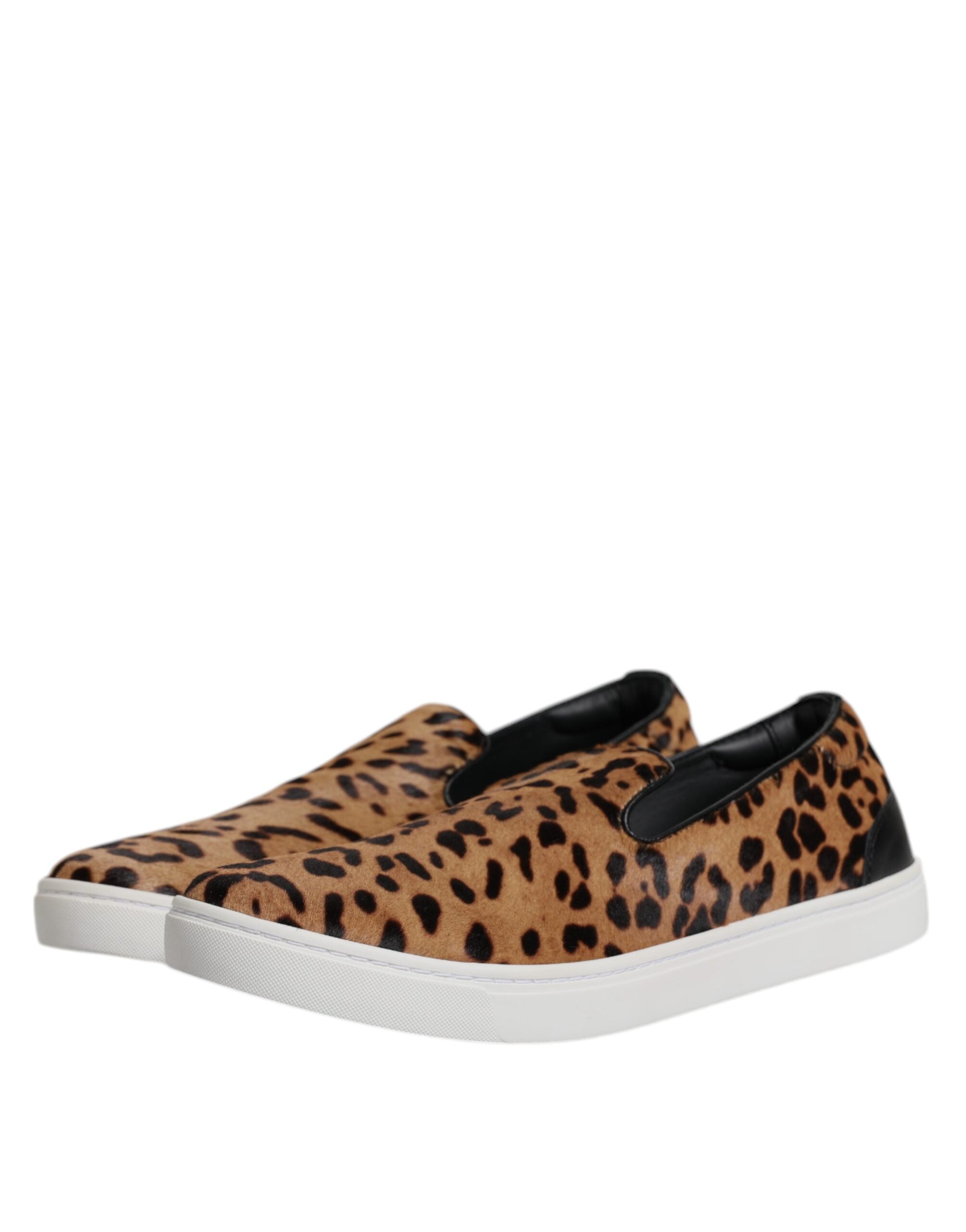 Dolce & Gabbana Brun Kalvskinnspäls Leopard Herr Sneakers Skor