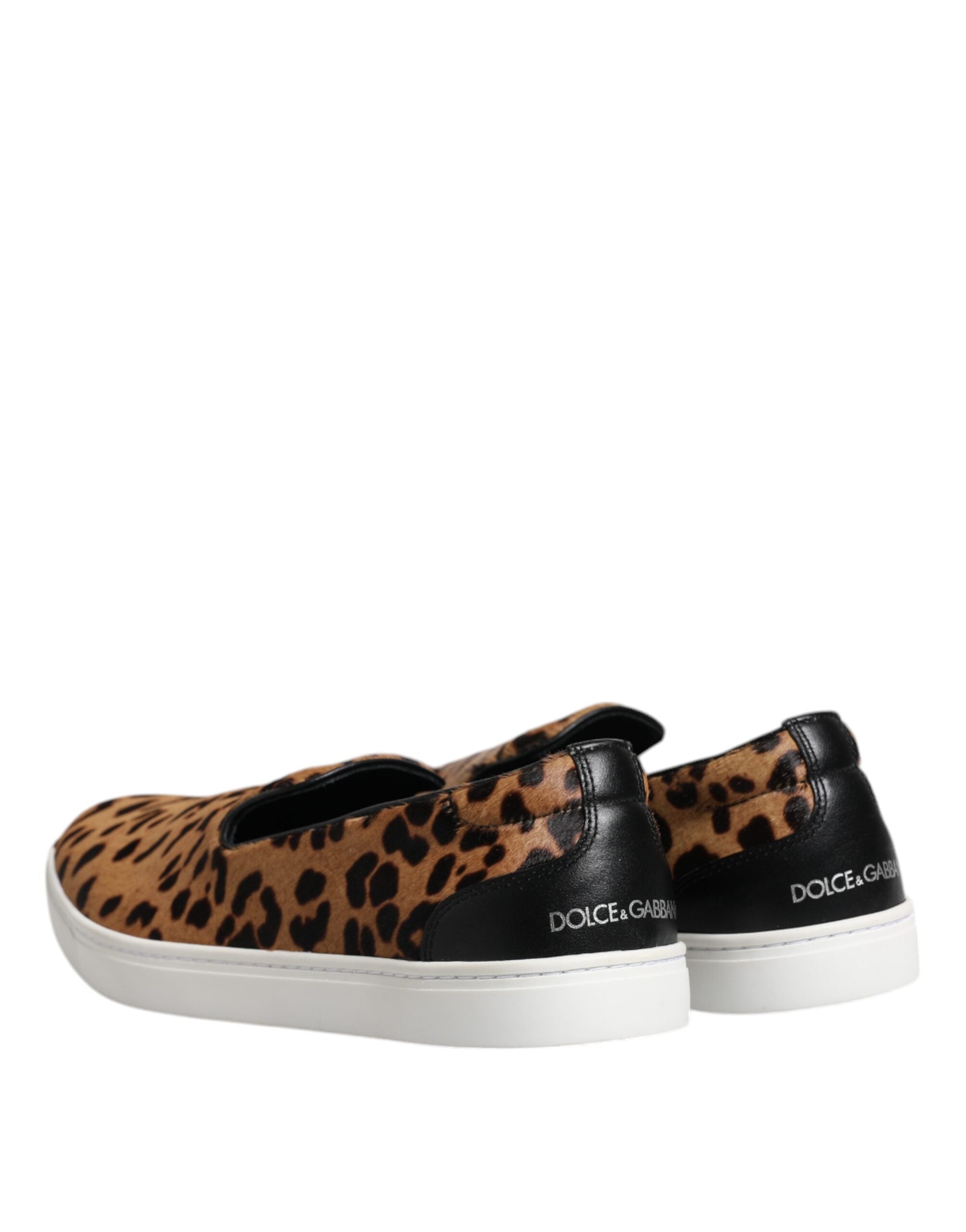 Dolce & Gabbana Brun Kalvskinnspäls Leopard Herr Sneakers Skor