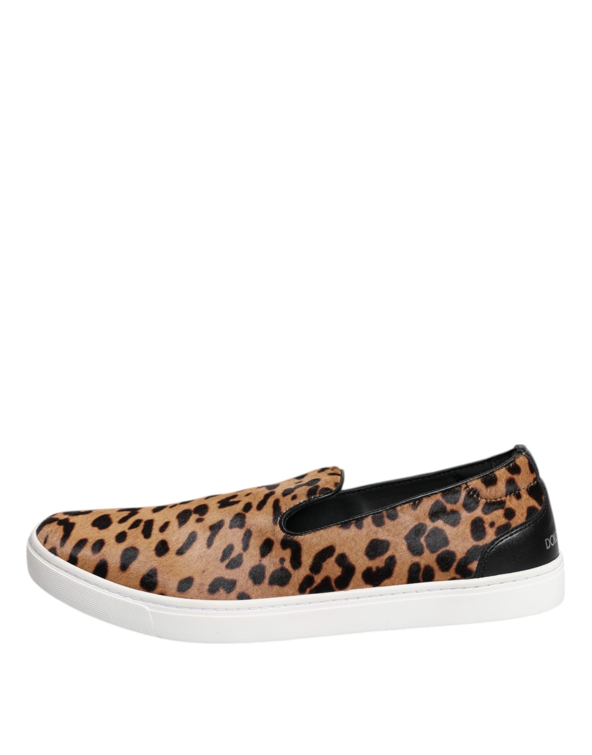 Dolce & Gabbana Brun Kalvskinnspäls Leopard Herr Sneakers Skor