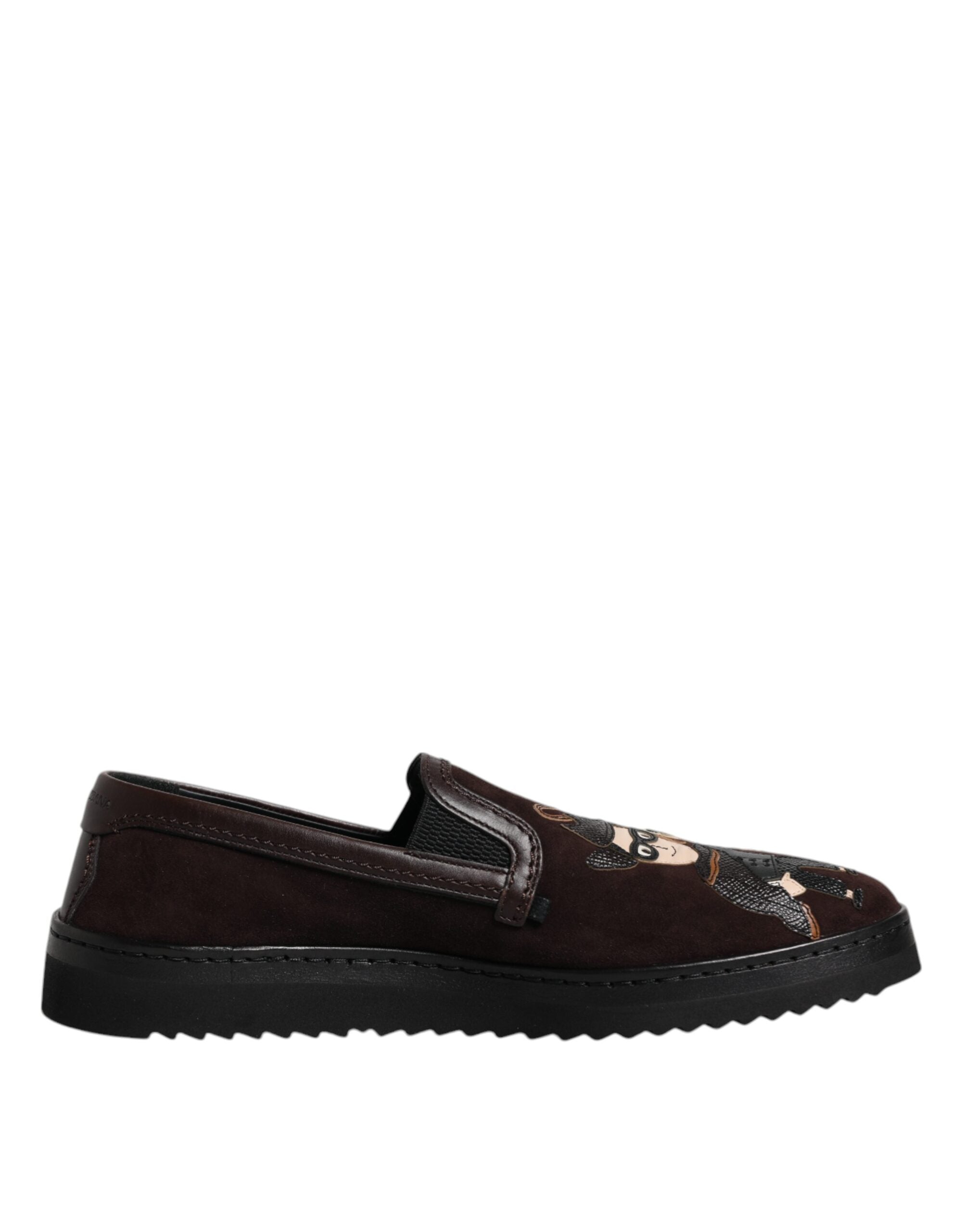 Dolce & Gabbana Bruna Mocka DG Family Slip On Flats Skor