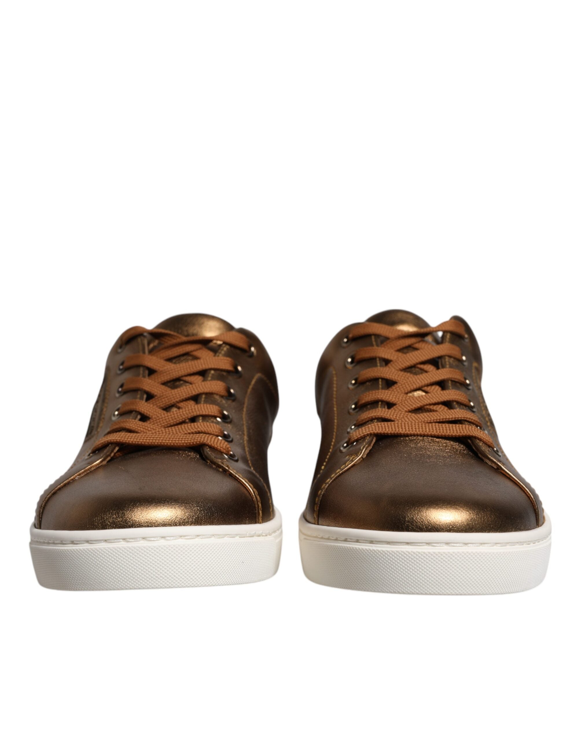 Dolce & Gabbana Guldfärgade Läderlogotyp London Herr Sneakers Skor