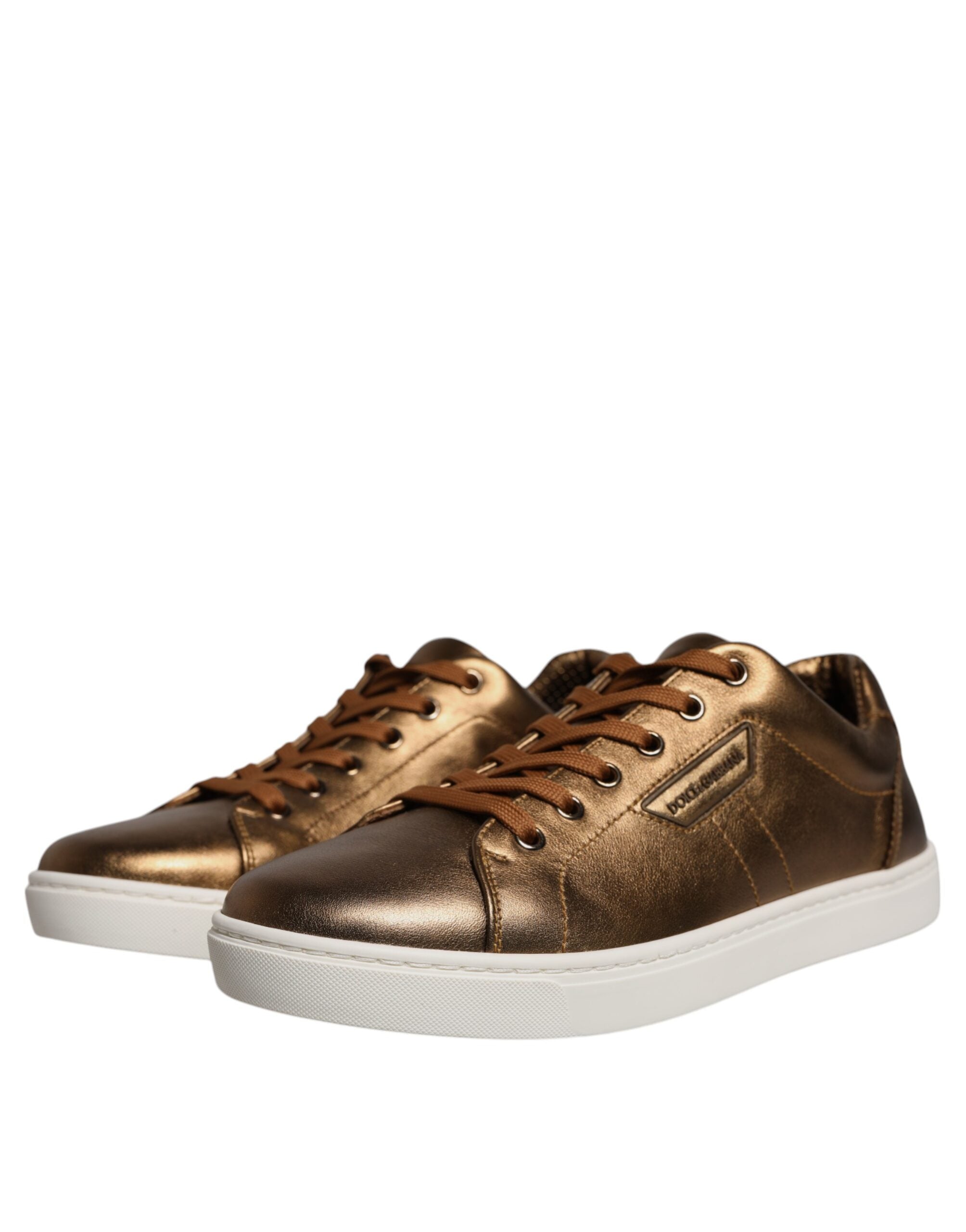 Dolce & Gabbana Guldfärgade Läderlogotyp London Herr Sneakers Skor