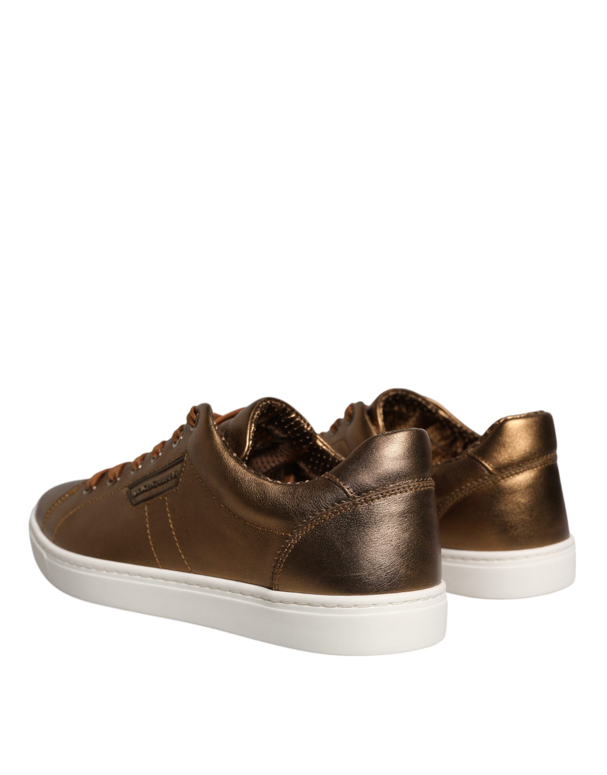 Dolce & Gabbana Guldfärgade Läderlogotyp London Herr Sneakers Skor