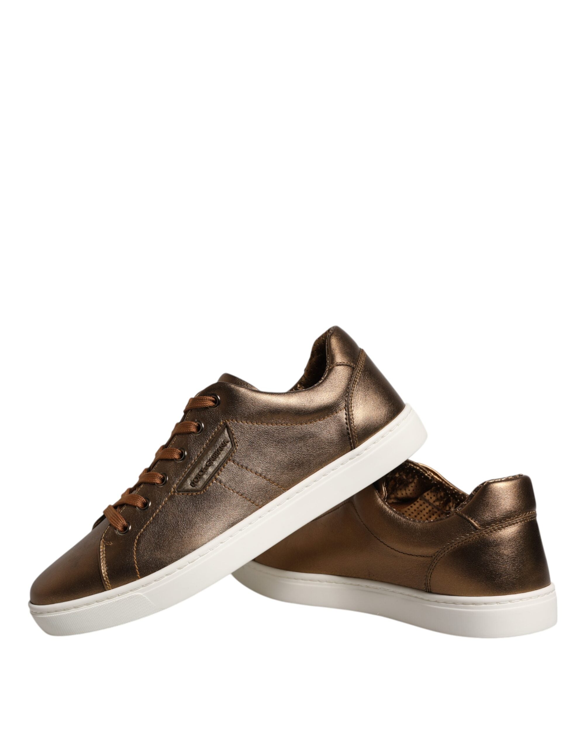 Dolce & Gabbana Guldfärgade Läderlogotyp London Herr Sneakers Skor
