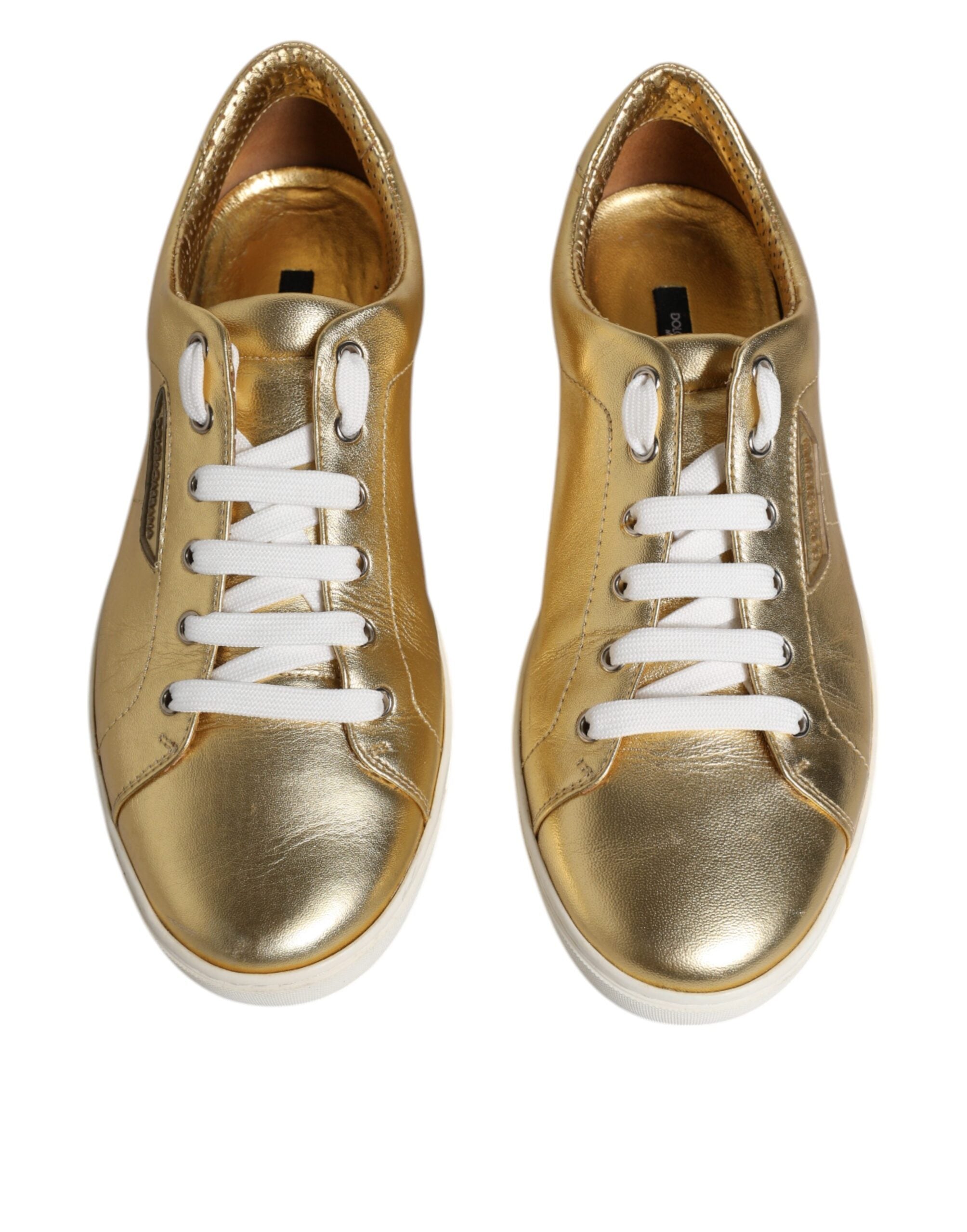 Dolce & Gabbana Guld Läder Logo London Herr Sneakers Skor