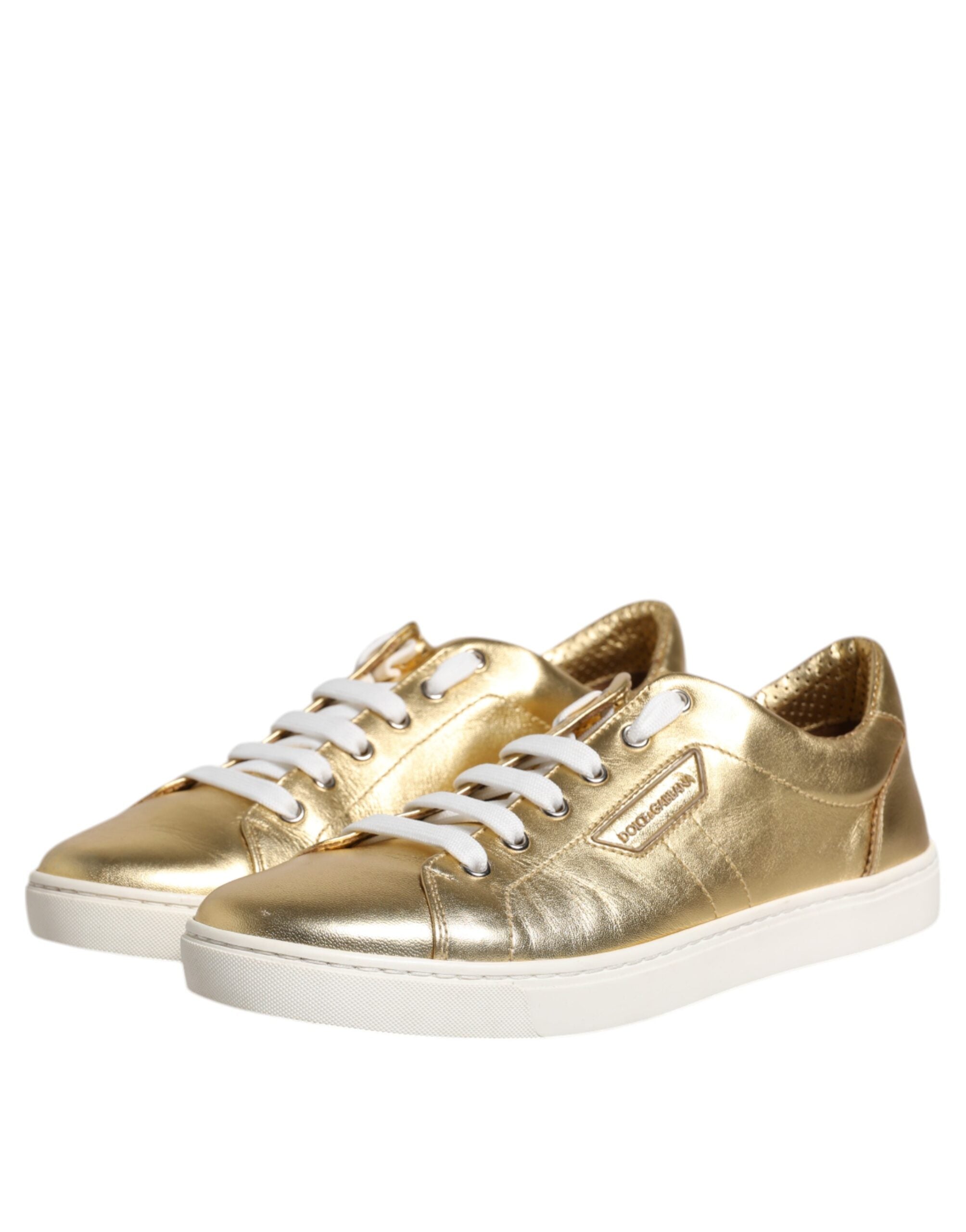 Dolce & Gabbana Guld Läder Logo London Herr Sneakers Skor