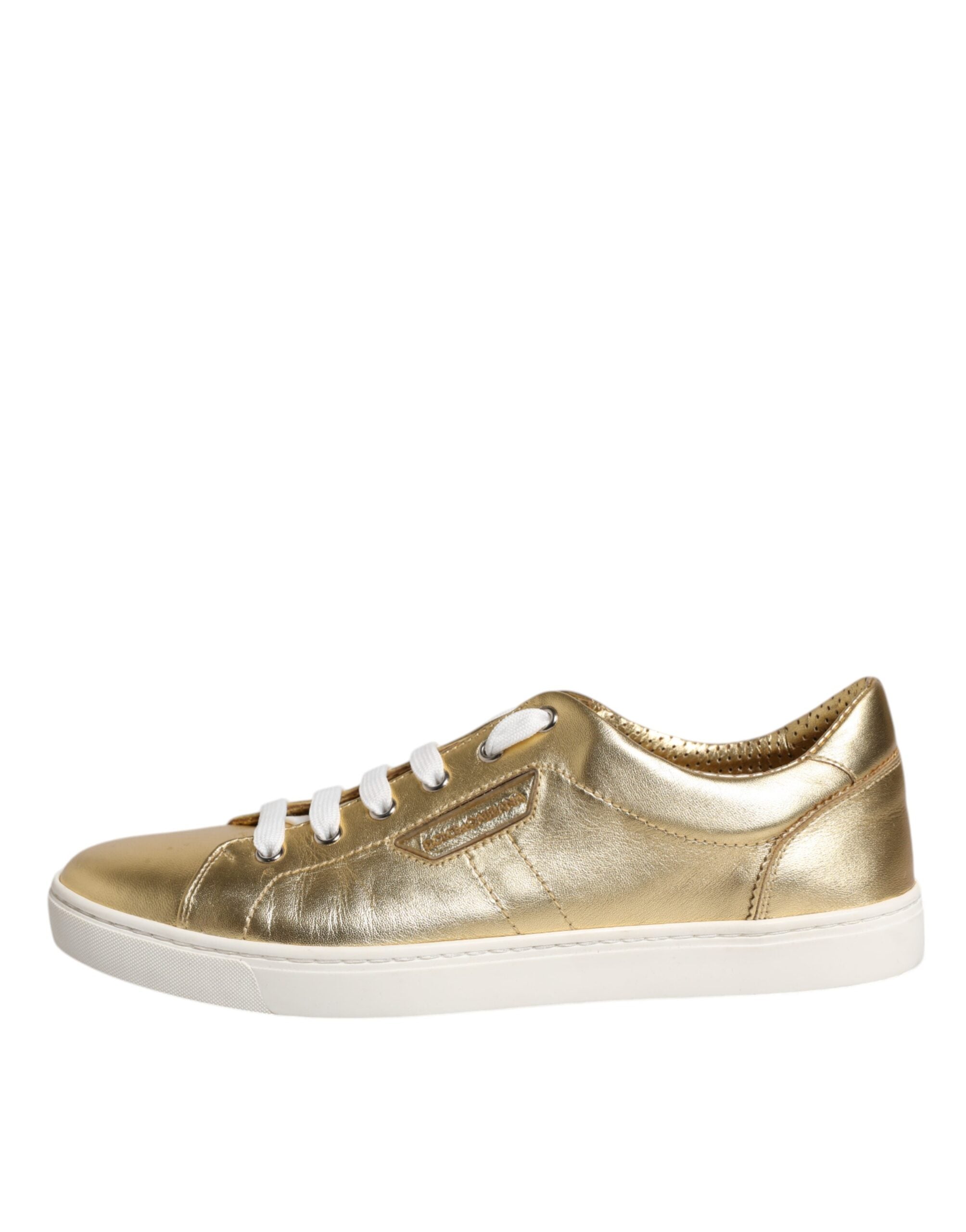 Dolce & Gabbana Guld Läder Logo London Herr Sneakers Skor