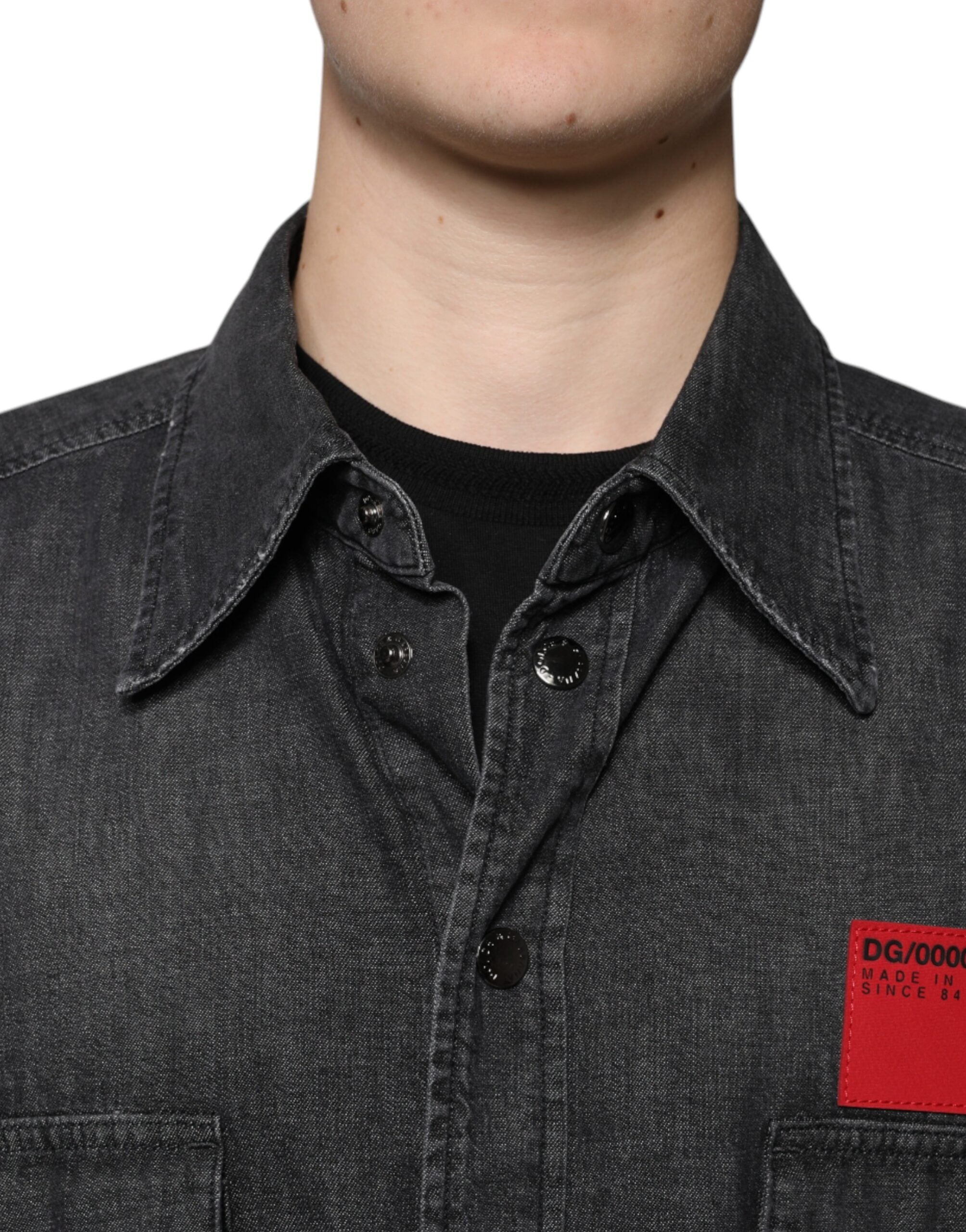 Dolce & Gabbana svart denimskjorta med logotyp och knappar i bomull