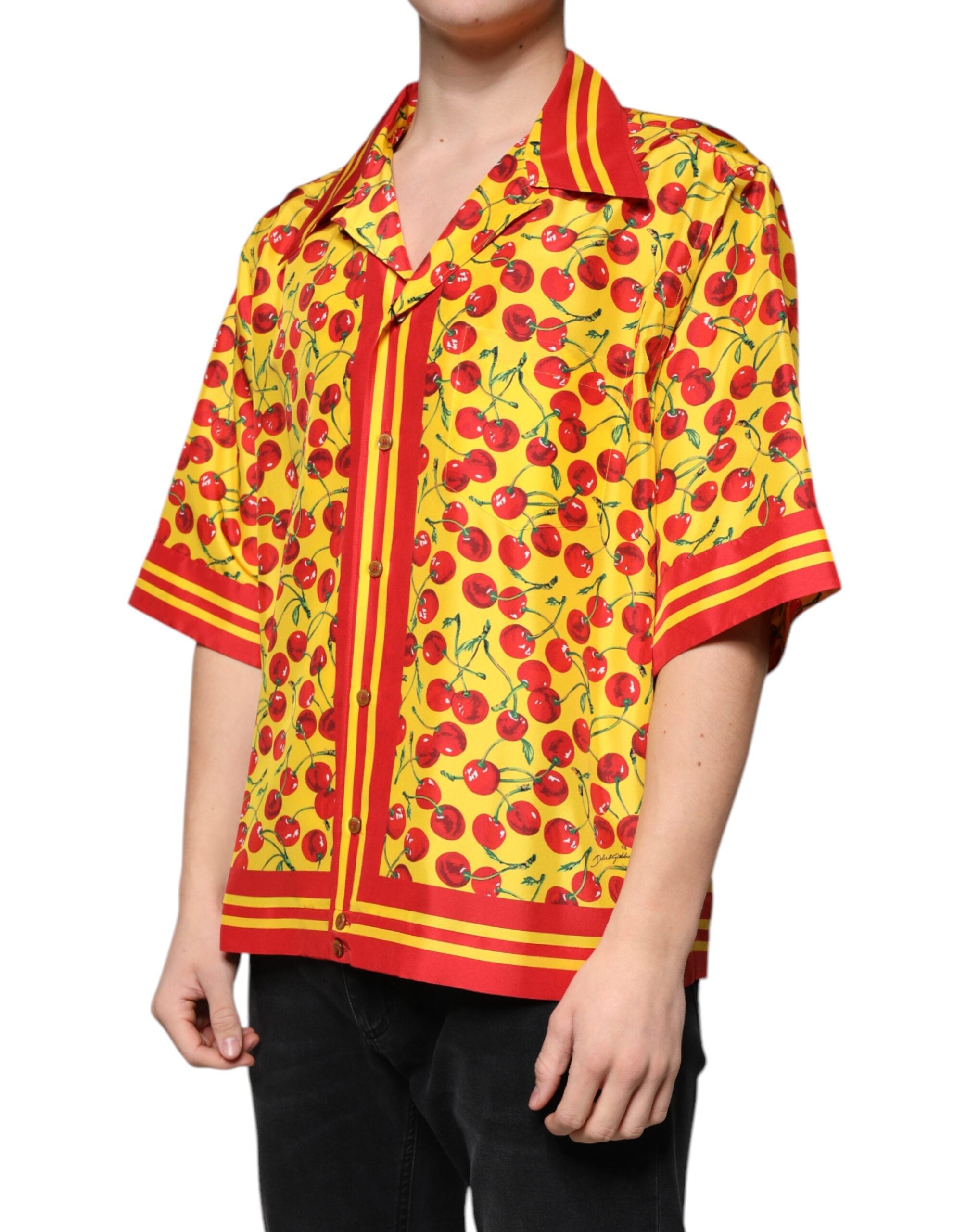 Dolce & Gabbana Gul Körsbärsfärgad Sidenskjorta med Knappar