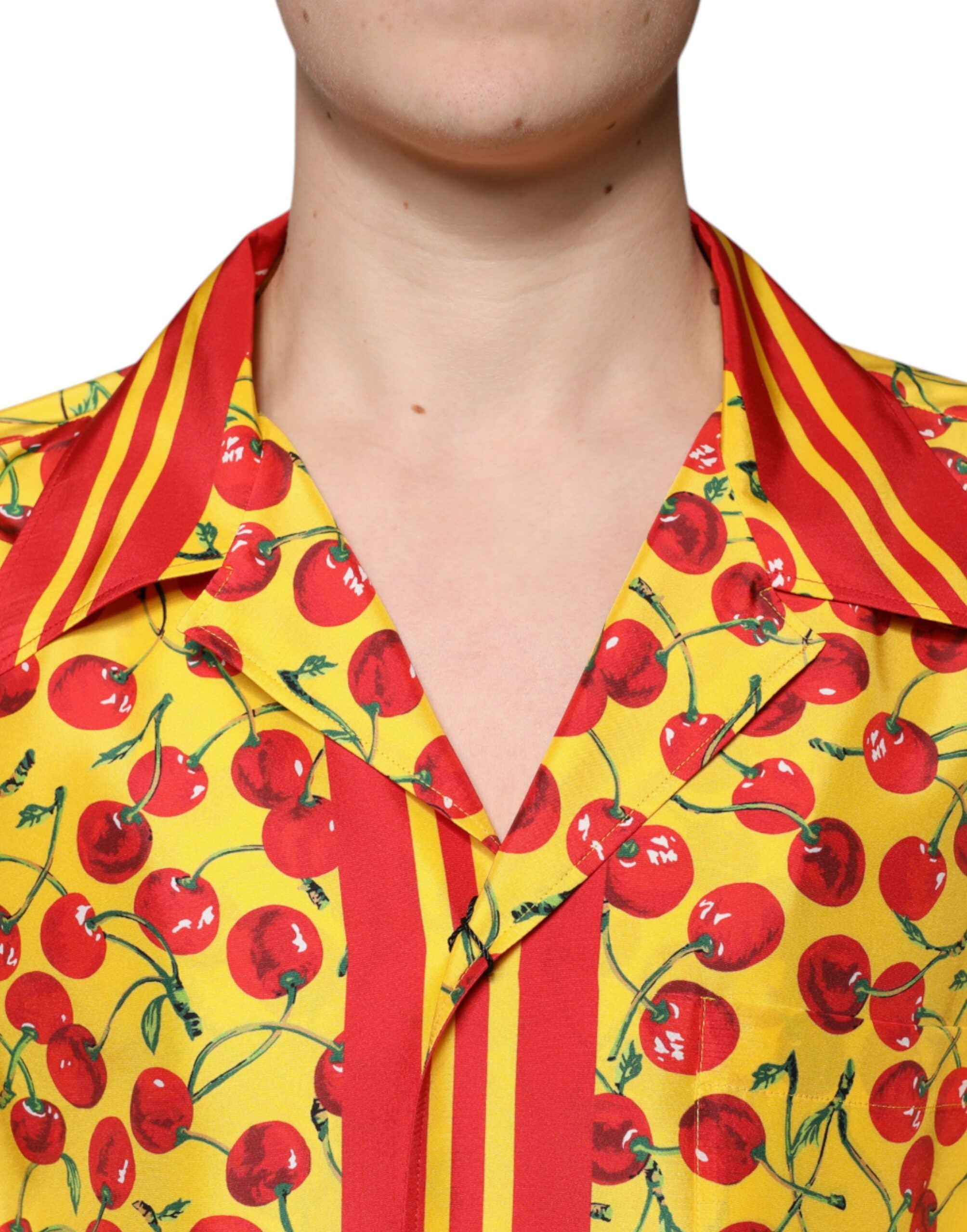 Dolce & Gabbana Gul Körsbärsfärgad Sidenskjorta med Knappar