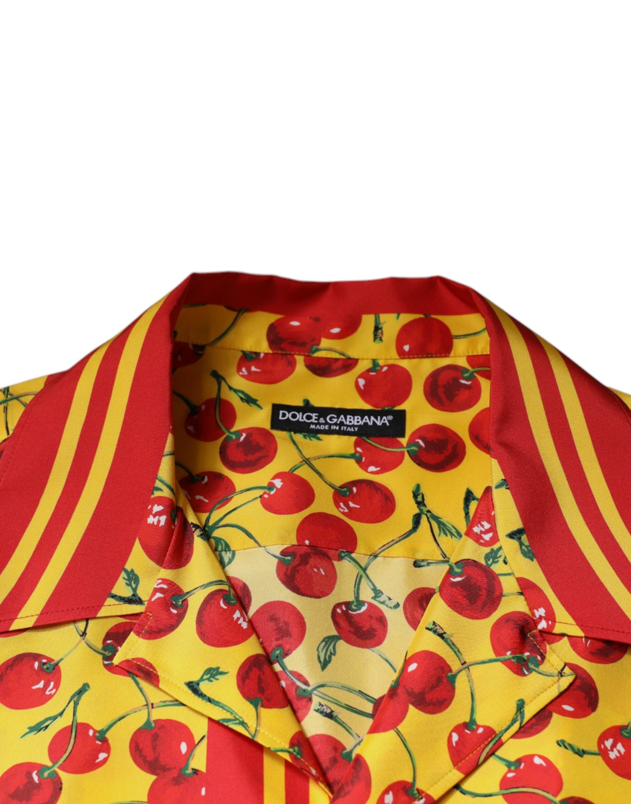 Dolce & Gabbana Gul Körsbärsfärgad Sidenskjorta med Knappar