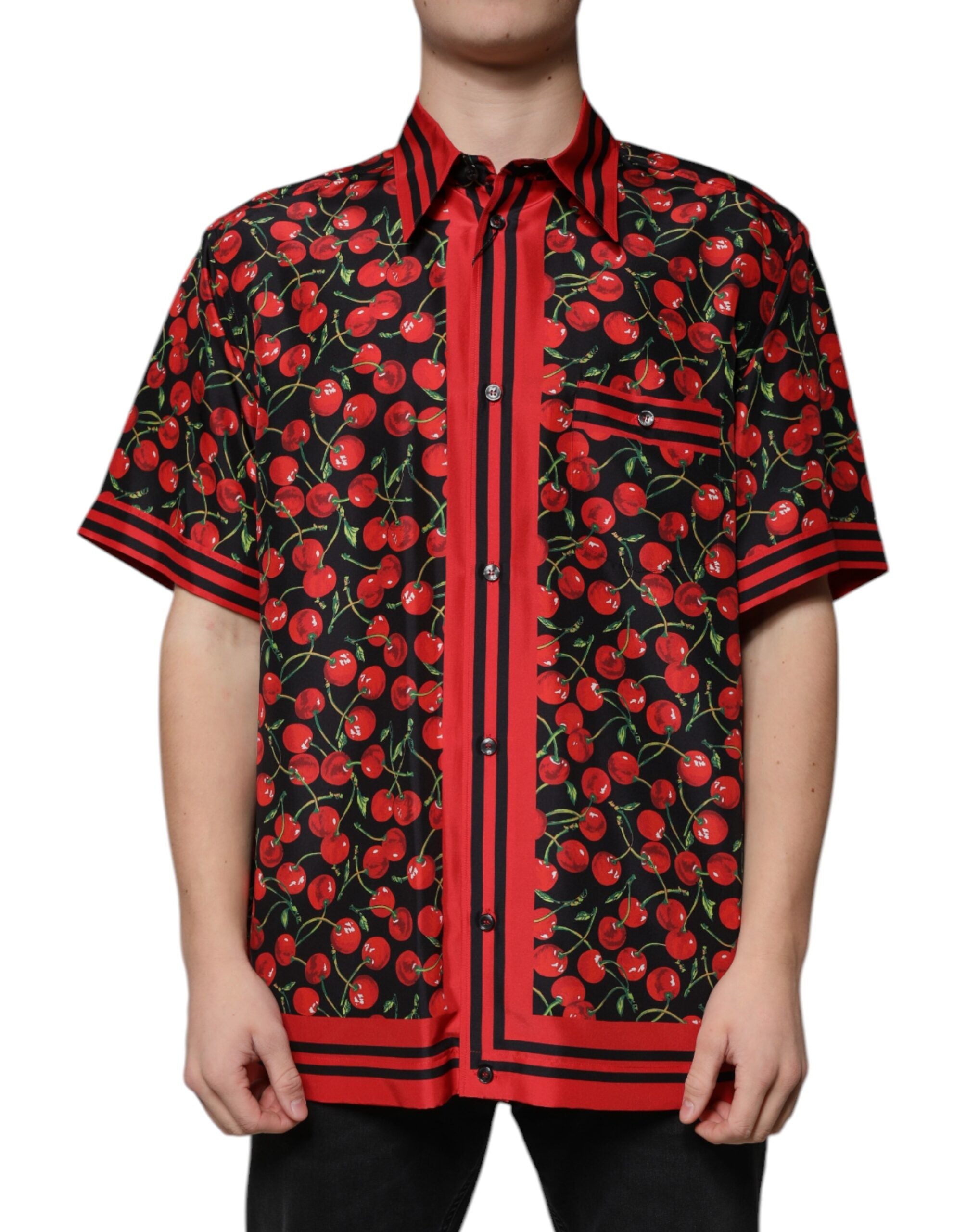 Dolce & Gabbana Svart Körsbärssidenskjorta med Knappar