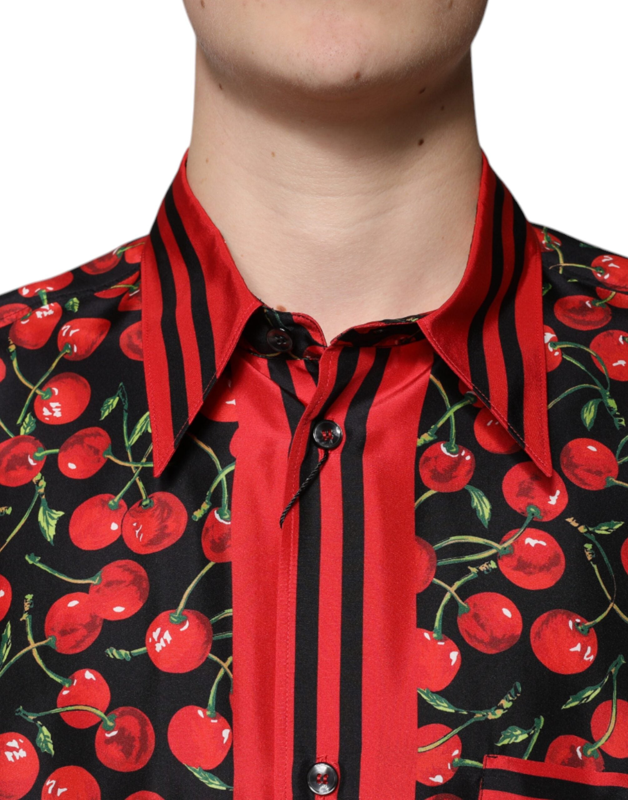 Dolce & Gabbana Svart Körsbärssidenskjorta med Knappar