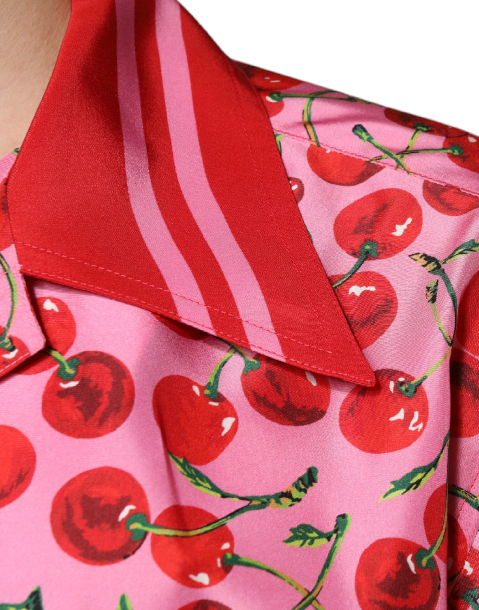 Dolce & Gabbana Rosa Körsbärssidenskjorta med Knappar och Avslappnad Tryck
