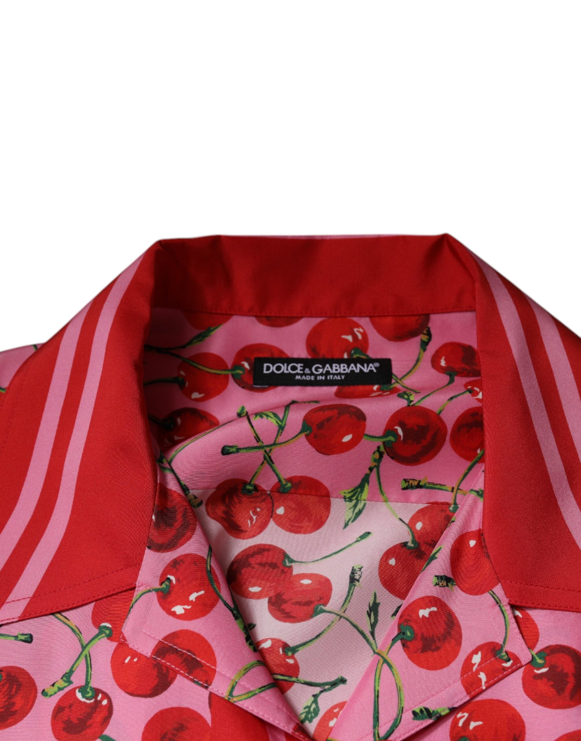Dolce & Gabbana Rosa Körsbärssidenskjorta med Knappar och Avslappnad Tryck