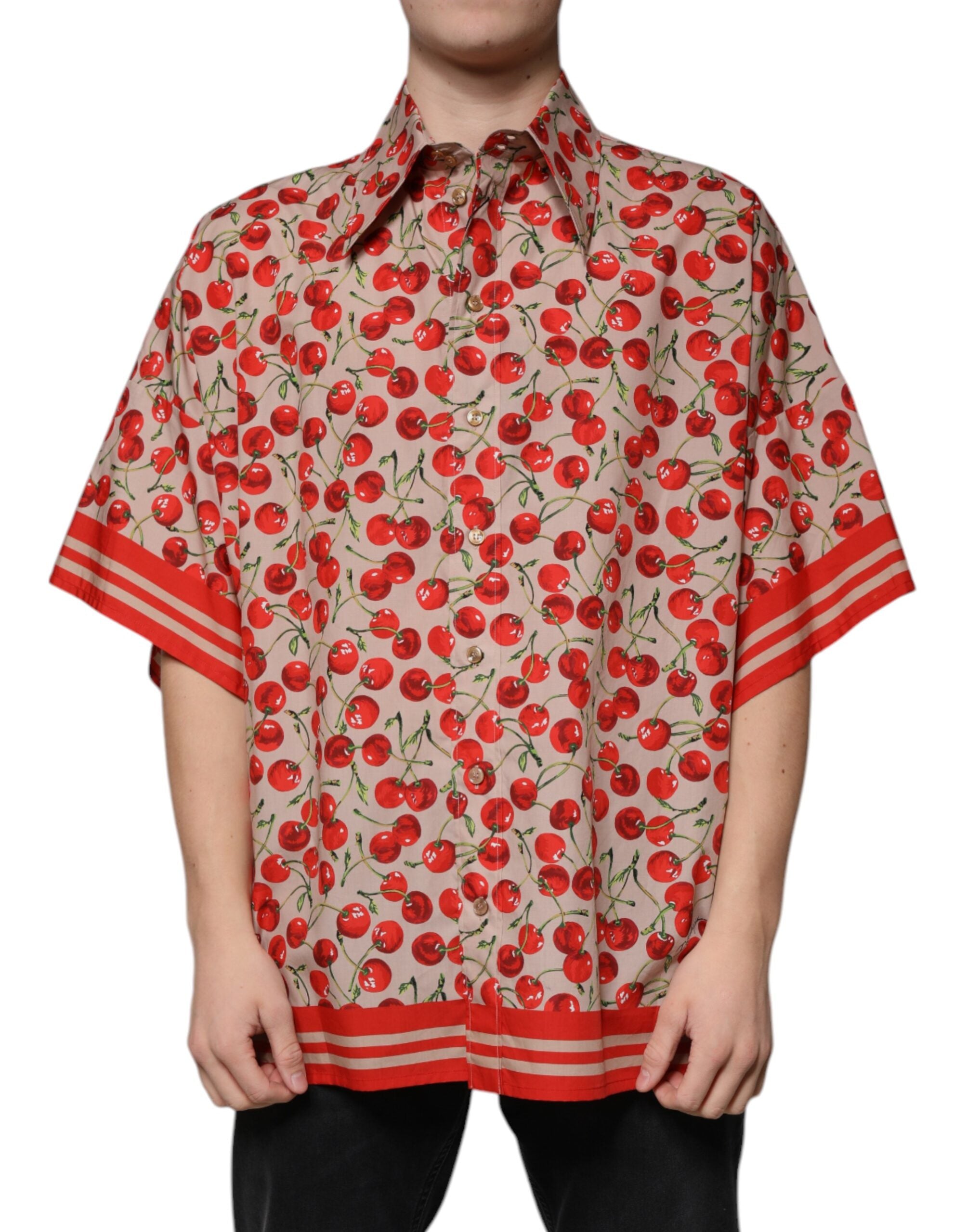 Dolce & Gabbana Beige Körsbärsskjorta med knappar för män