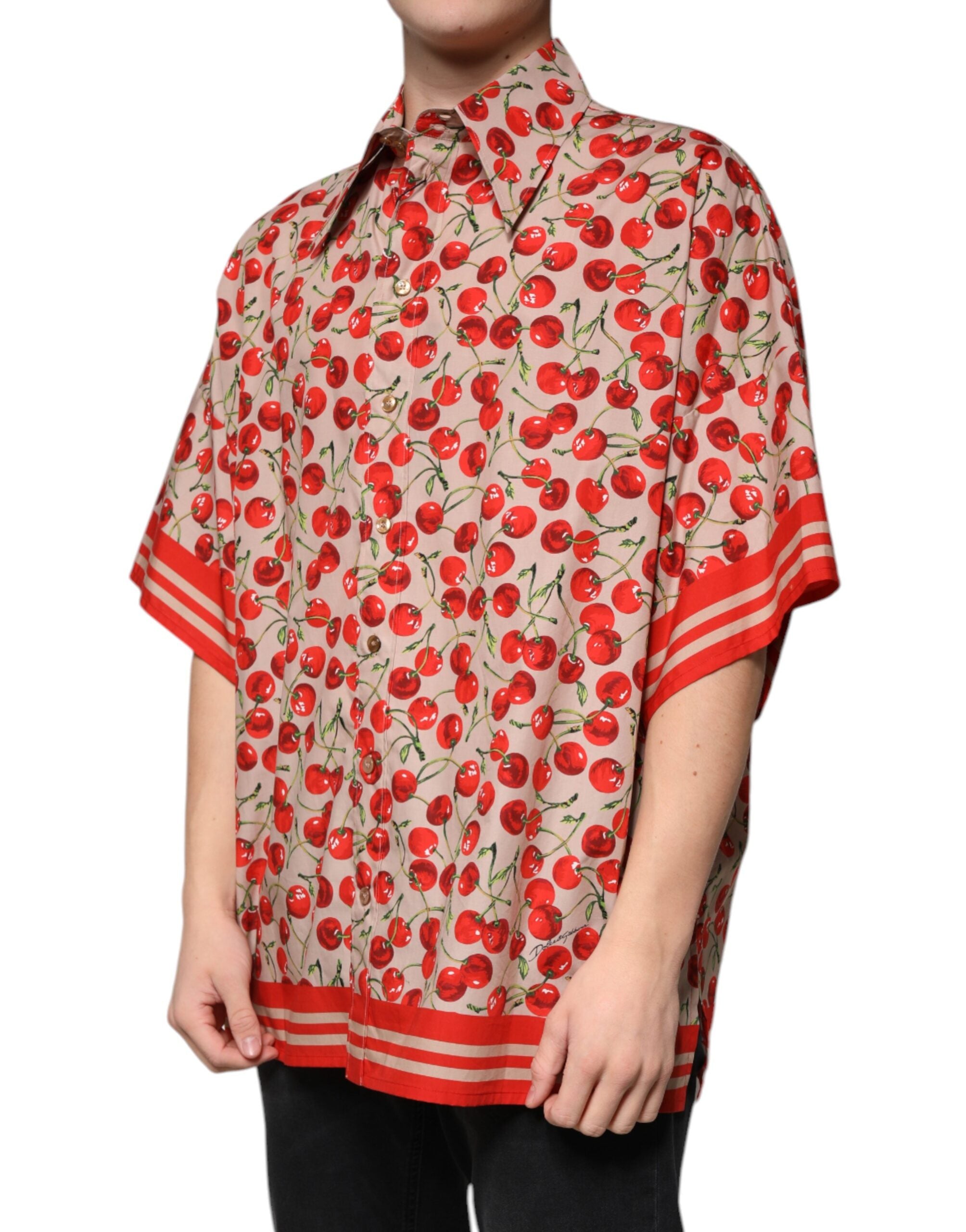 Dolce & Gabbana Beige Körsbärsskjorta med knappar för män