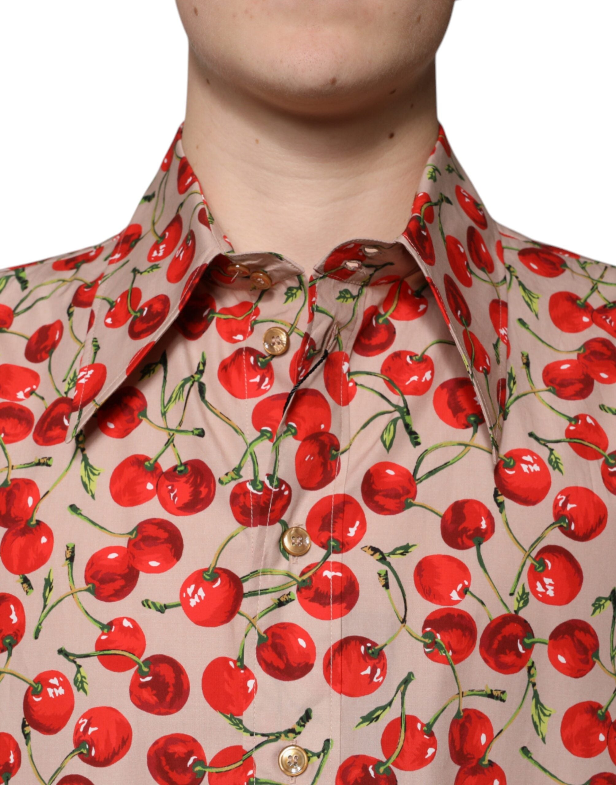 Dolce & Gabbana Beige Körsbärsskjorta med knappar för män