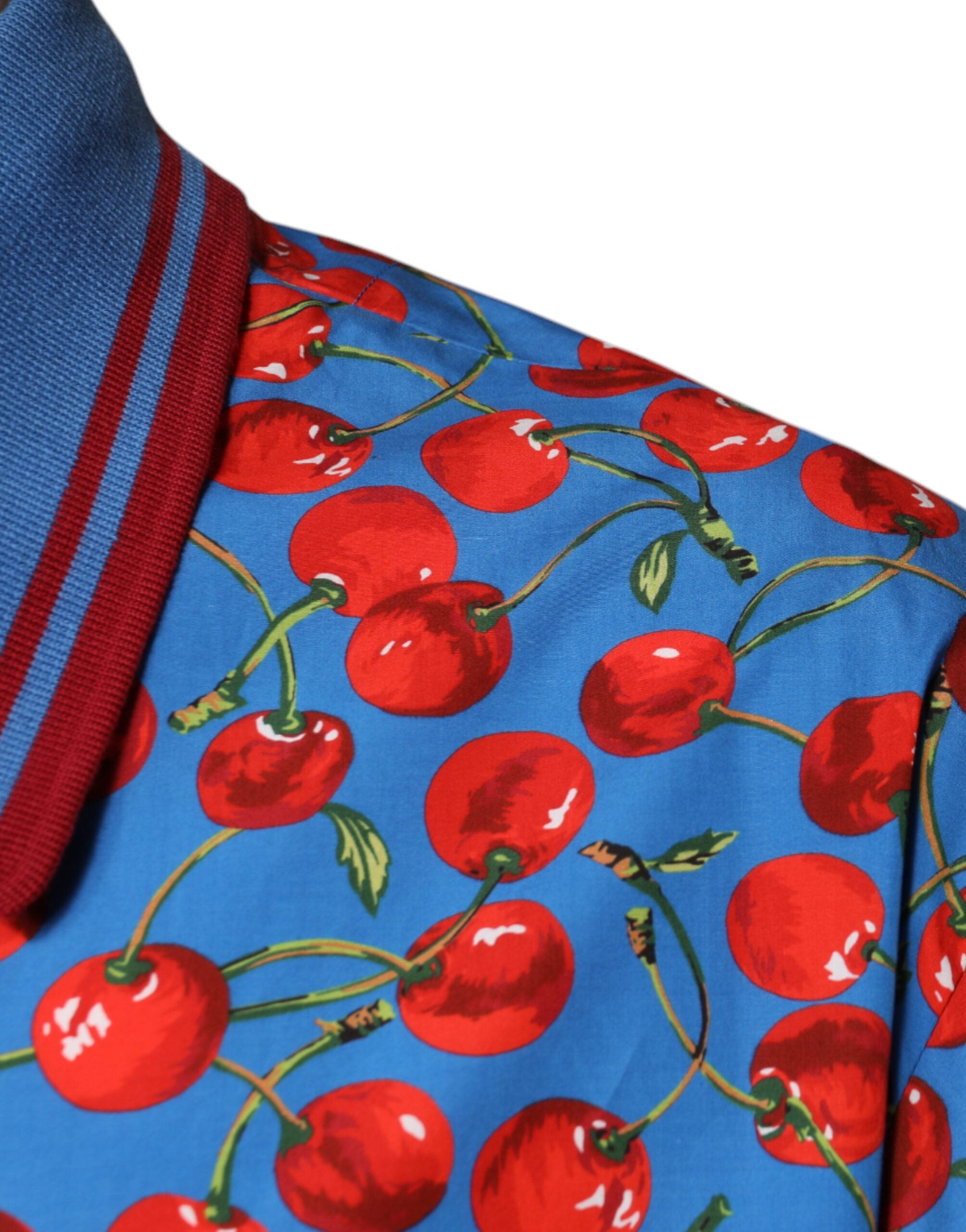 Dolce & Gabbana Blå Körsbärsbomullskrage Herrpolo T-shirt