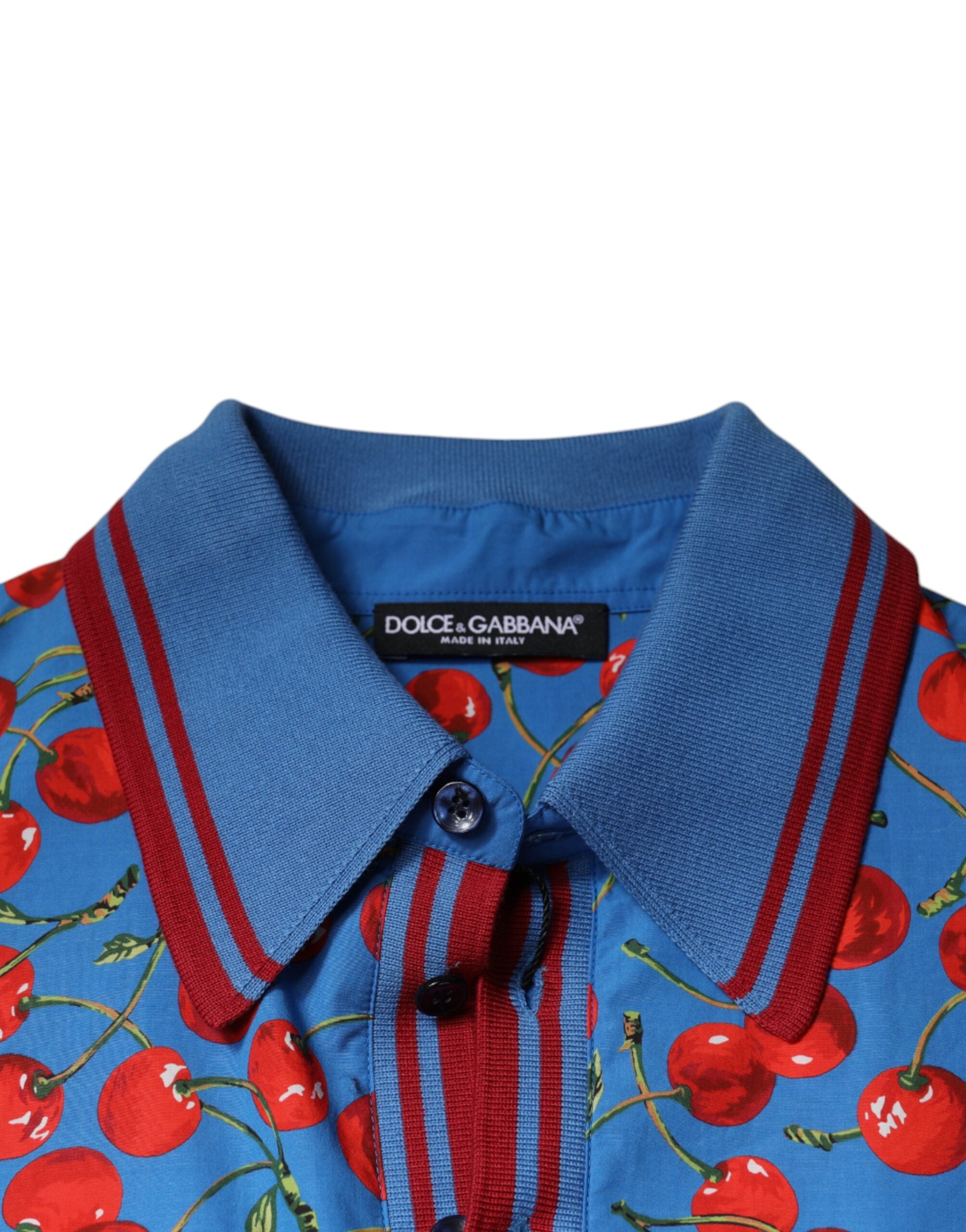 Dolce & Gabbana Blå Körsbärsbomullskrage Herrpolo T-shirt