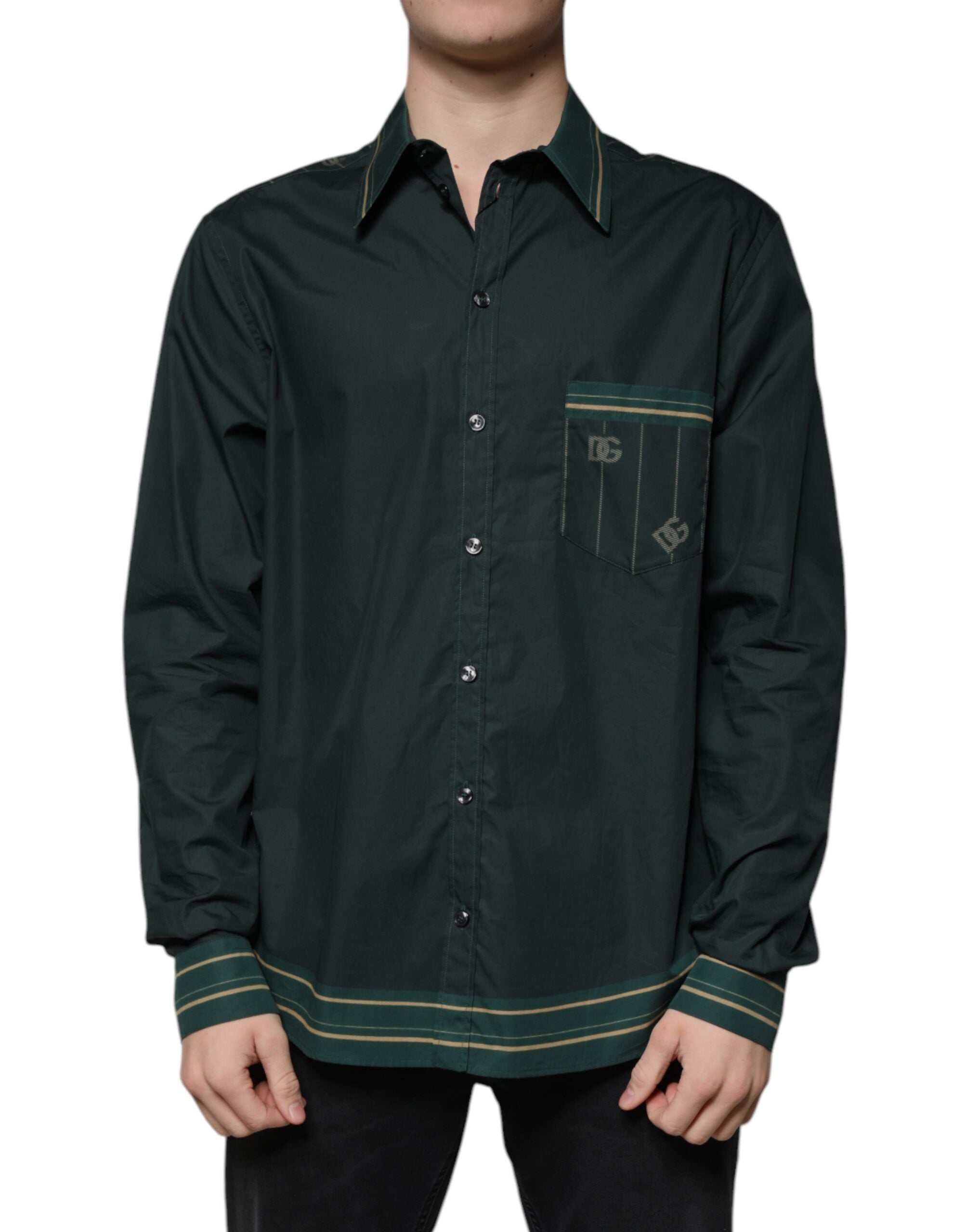 Dolce & Gabbana Grön Logotyp Långärmad MARTINI Casual Skjorta