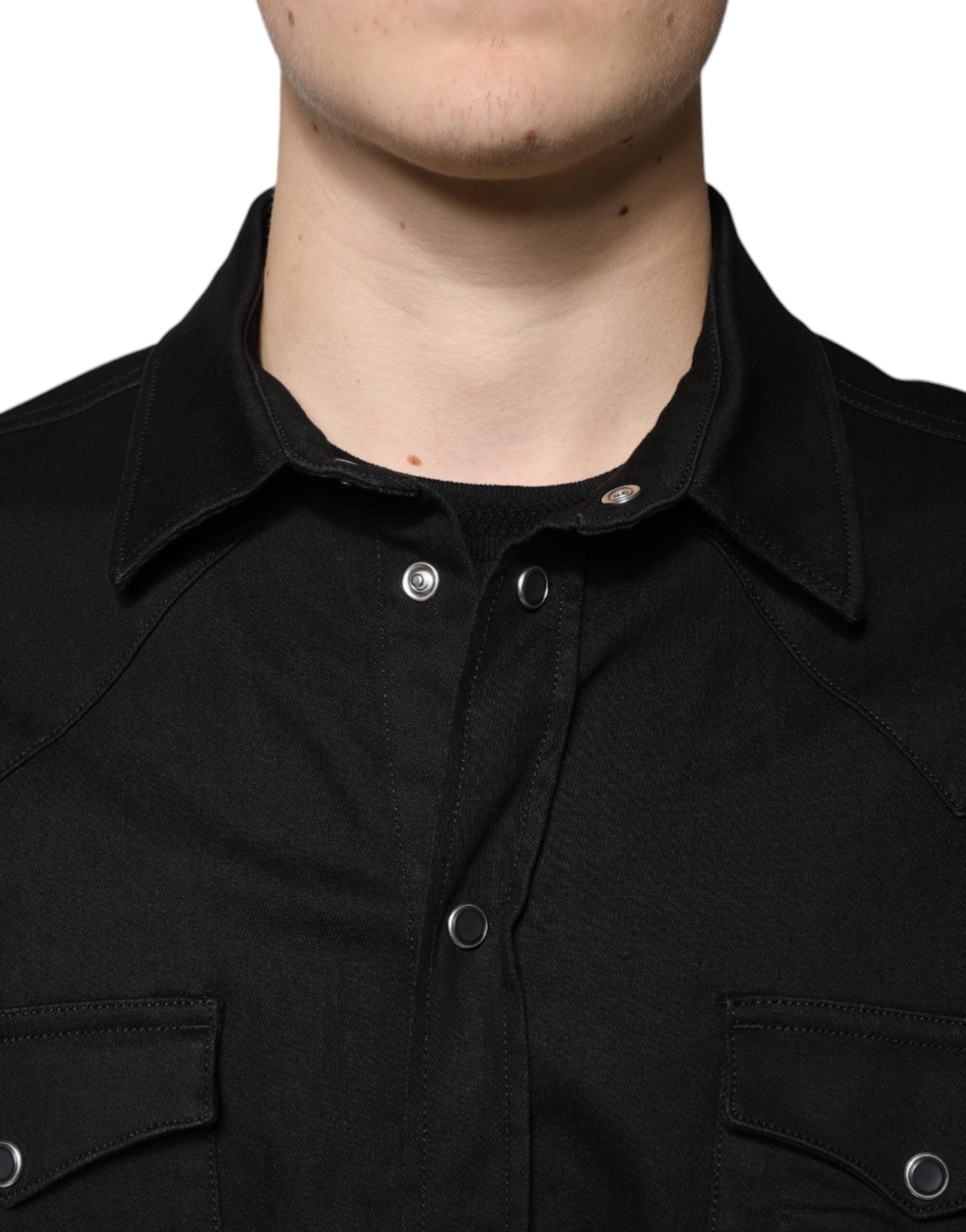 Dolce & Gabbana Svart bomullsskjorta med krage och knappar