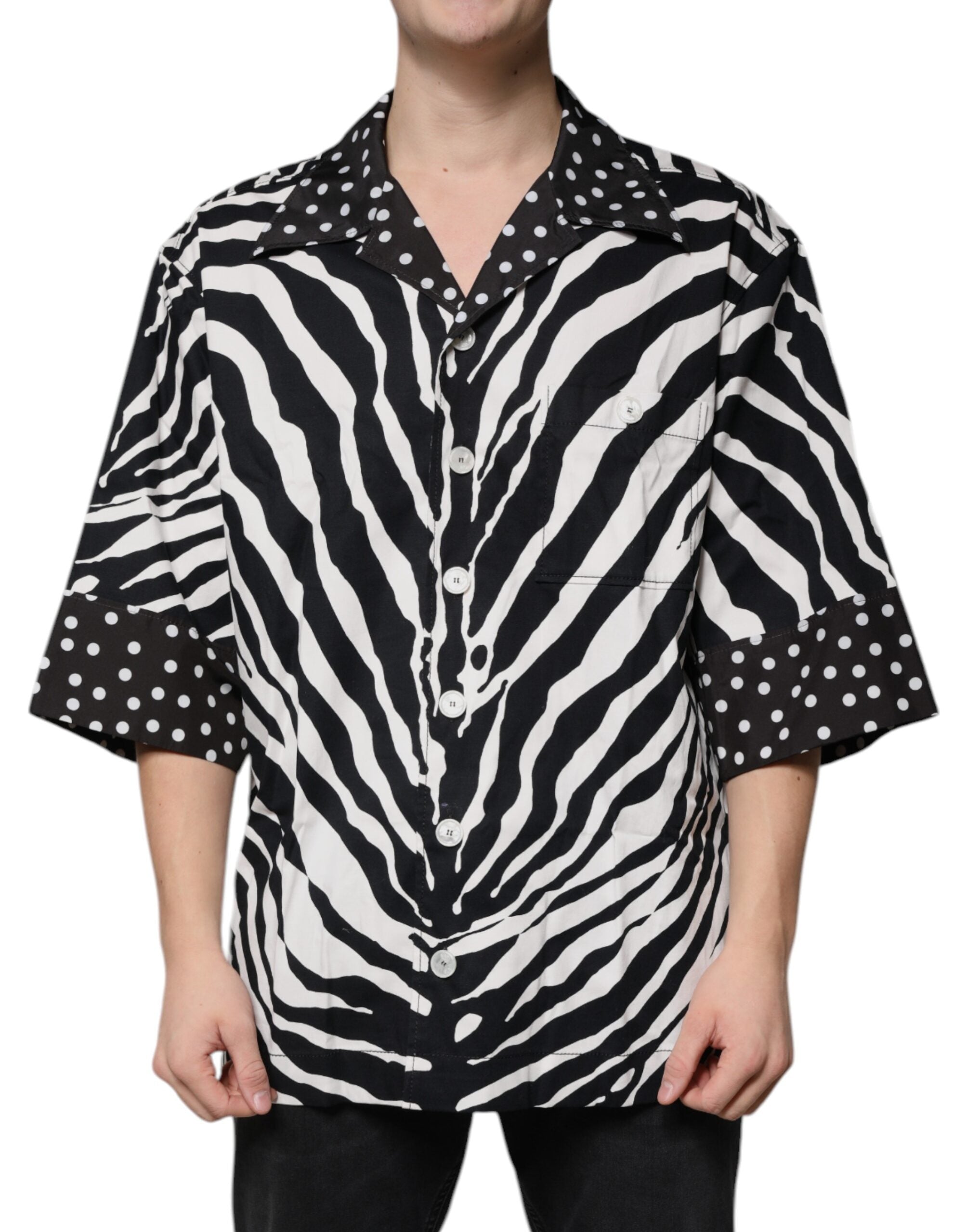 Dolce & Gabbana Svartvit Zebraskjorta med knappar i överdimensionerad storlek