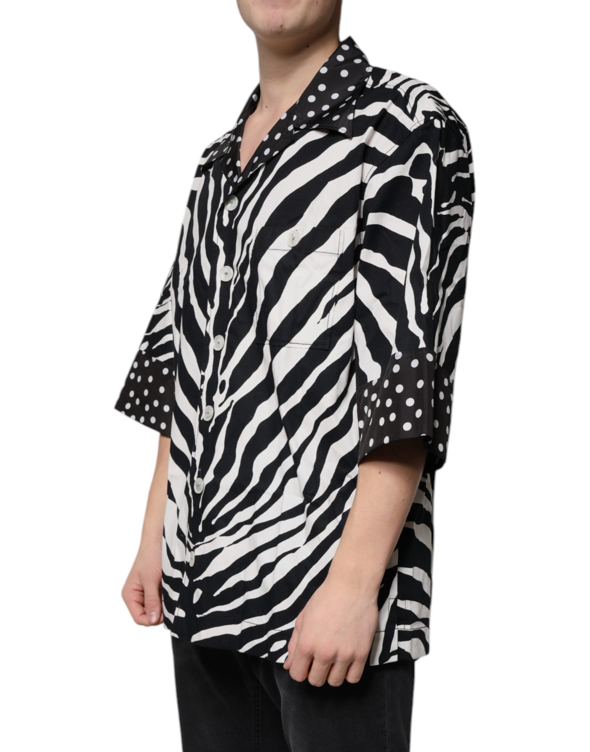 Dolce & Gabbana Svartvit Zebraskjorta med knappar i överdimensionerad storlek