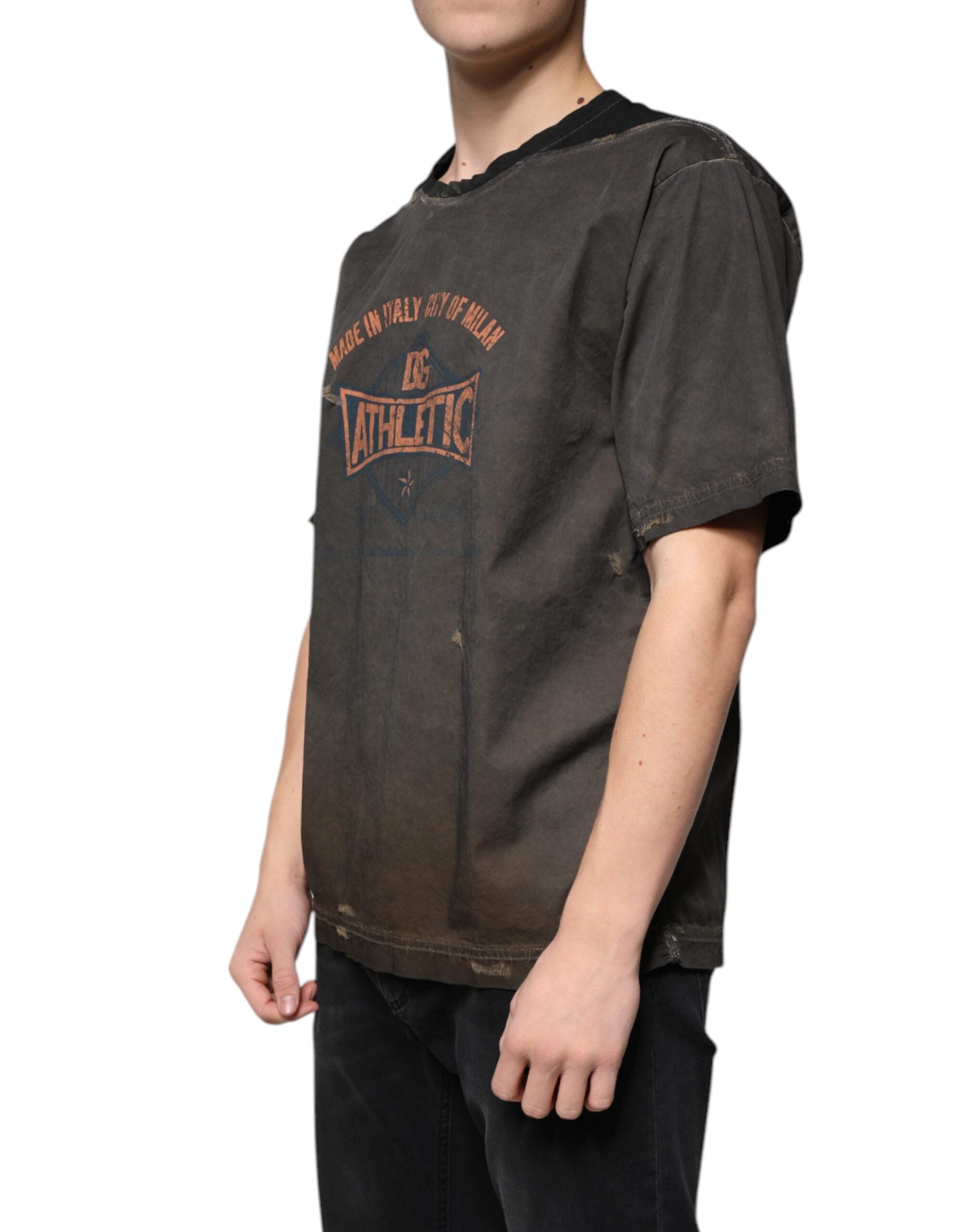 Dolce & Gabbana Brun Grafiskt Tryckt Bomulls-T-shirt Rund Halsad