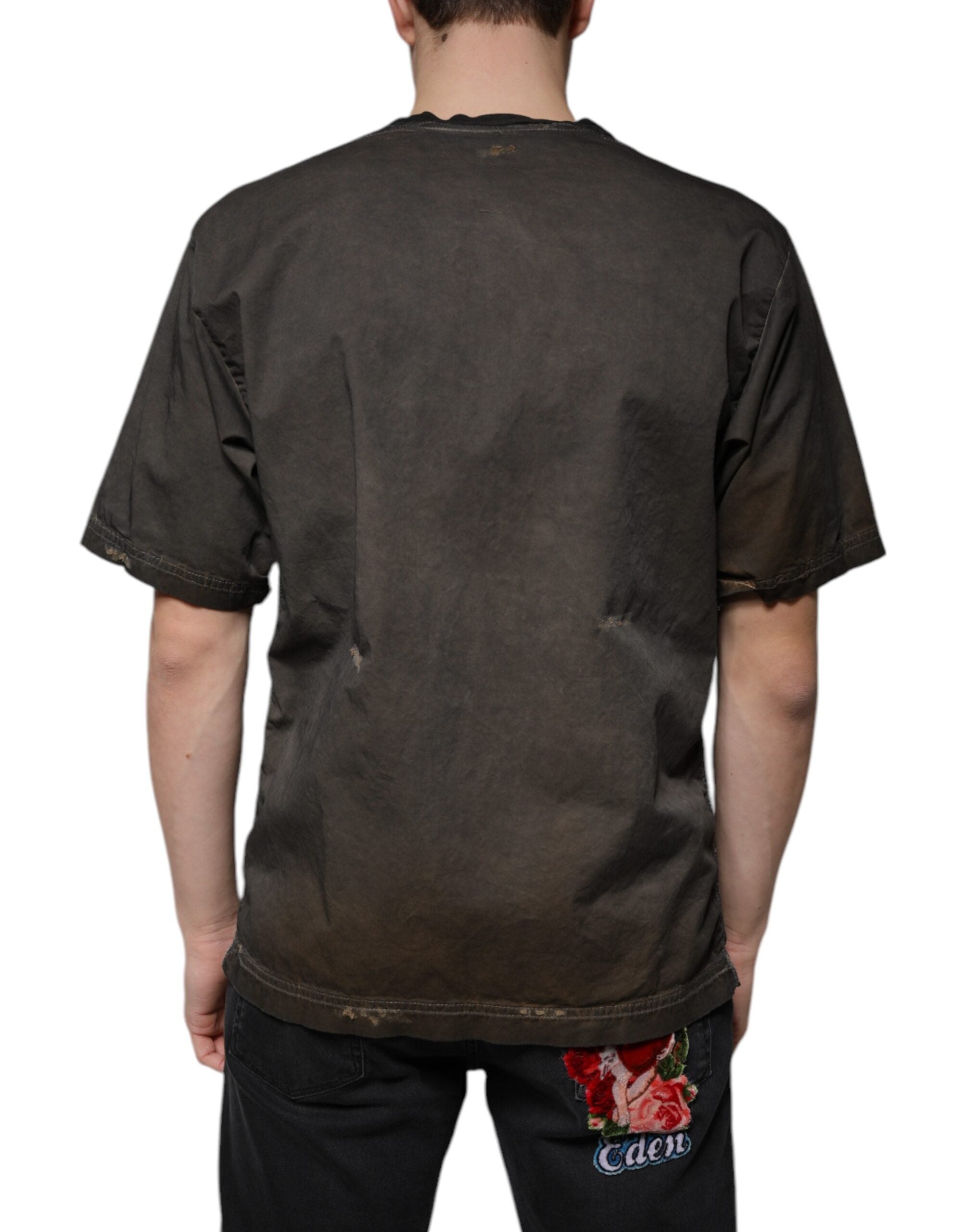 Dolce & Gabbana Brun Grafiskt Tryckt Bomulls-T-shirt Rund Halsad