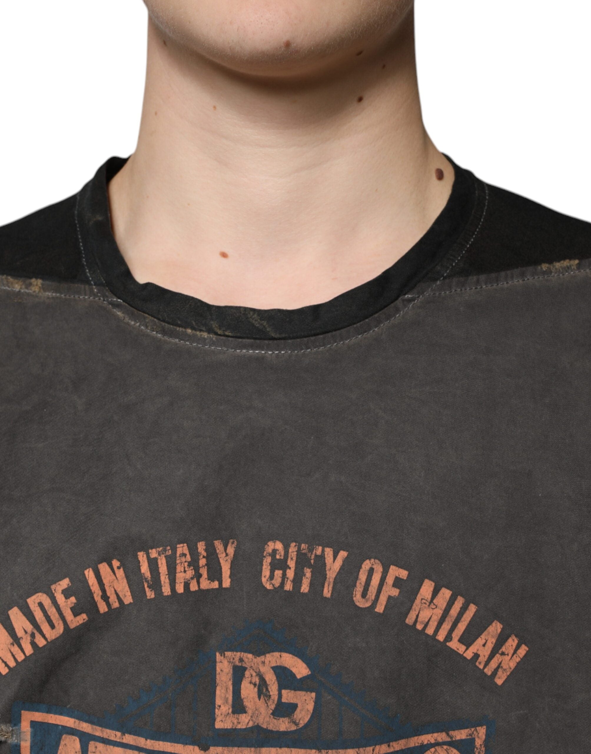 Dolce & Gabbana Brun Grafiskt Tryckt Bomulls-T-shirt Rund Halsad