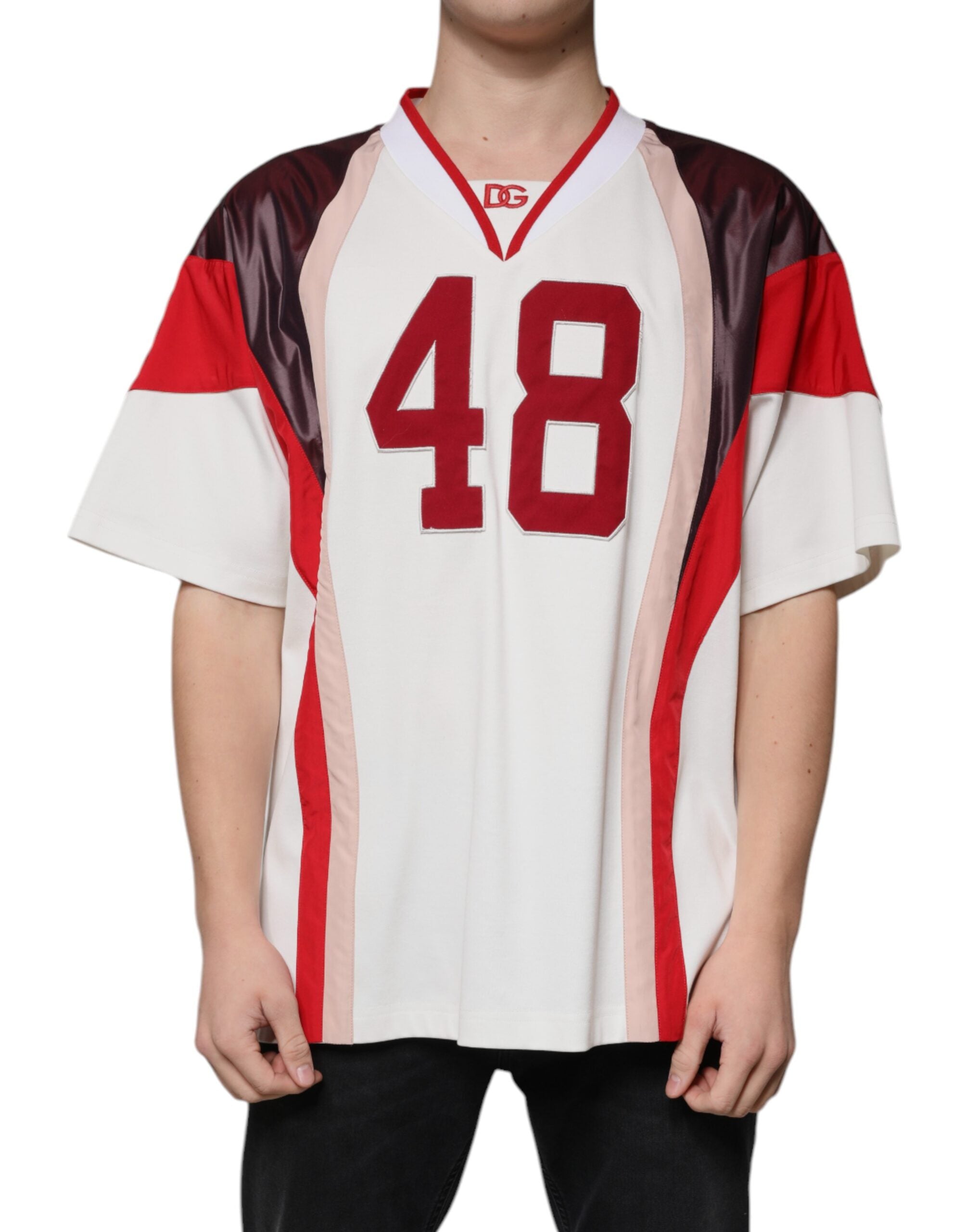 Dolce & Gabbana Flerfärgad Logo Jersey Bomulls T-shirt med V-ringning