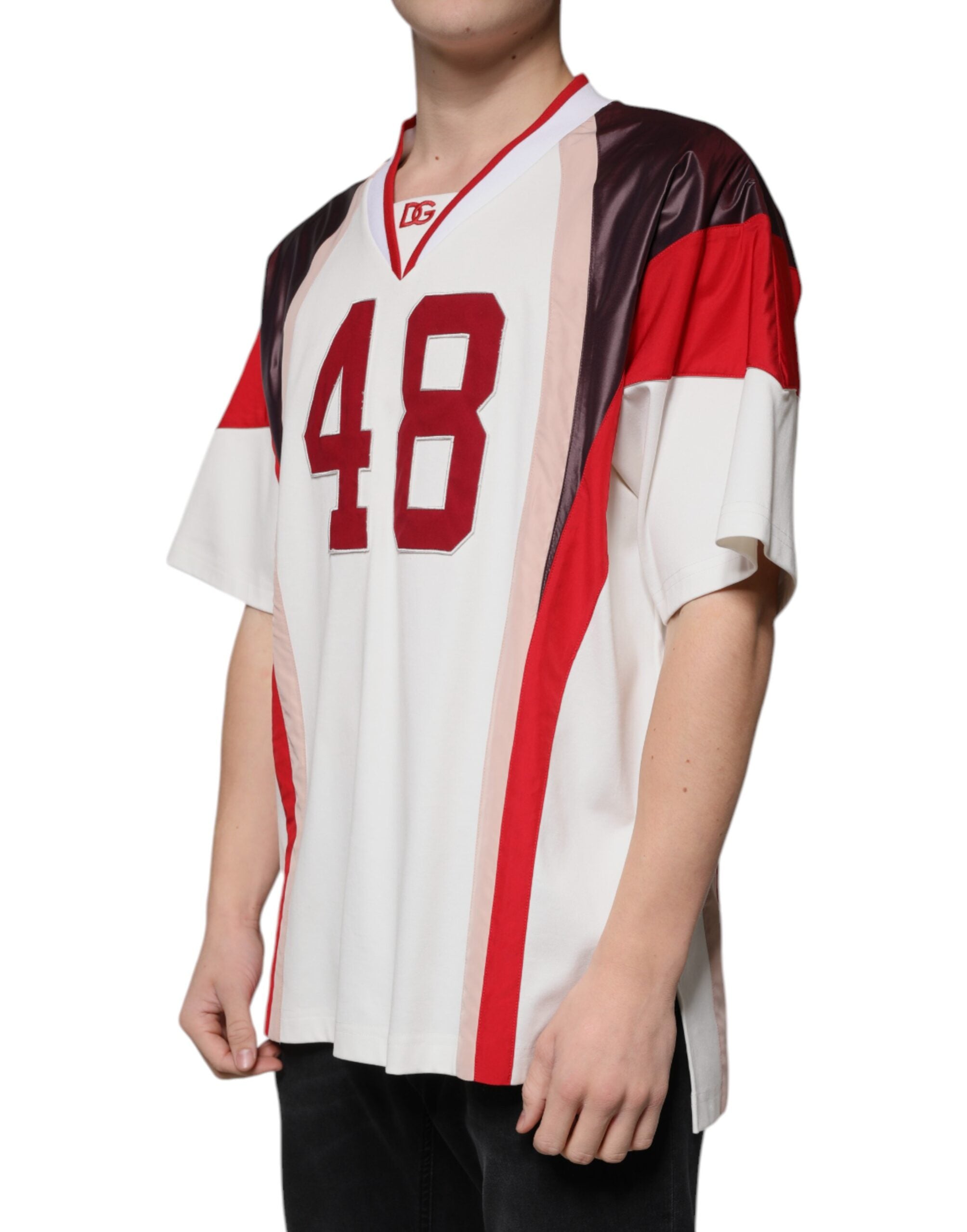 Dolce & Gabbana Flerfärgad Logo Jersey Bomulls T-shirt med V-ringning