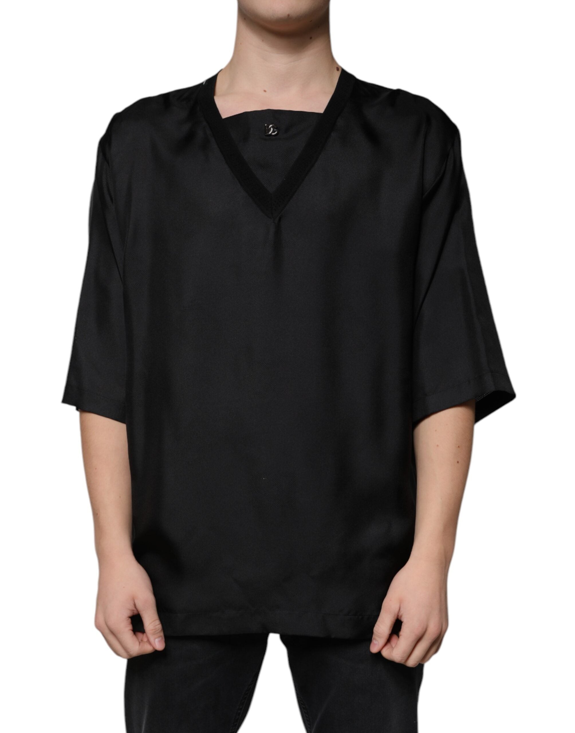 Dolce & Gabbana Svart bomulls-t-shirt med fyrkantig halsringning och kortärmad design