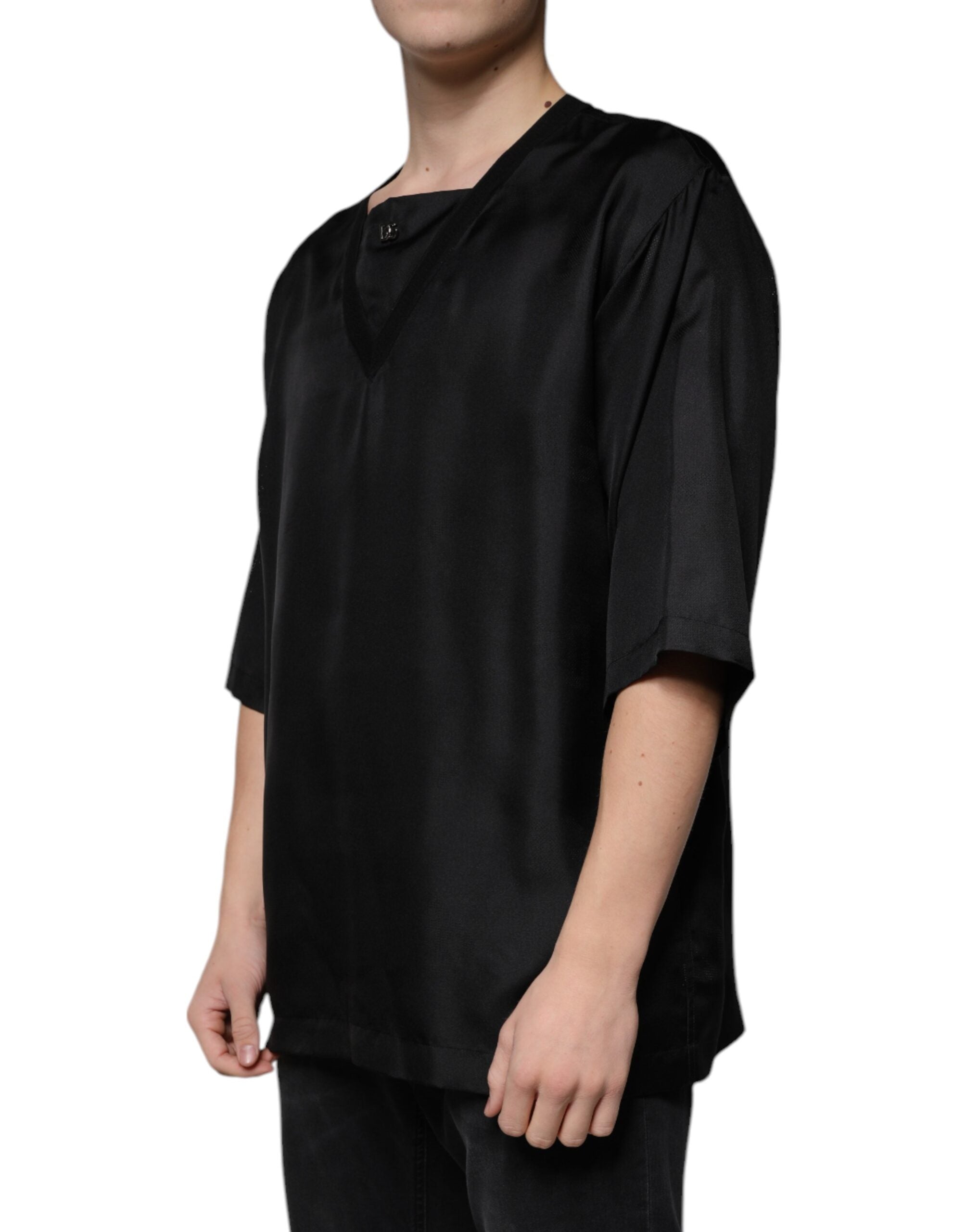 Dolce & Gabbana Svart bomulls-t-shirt med fyrkantig halsringning och kortärmad design