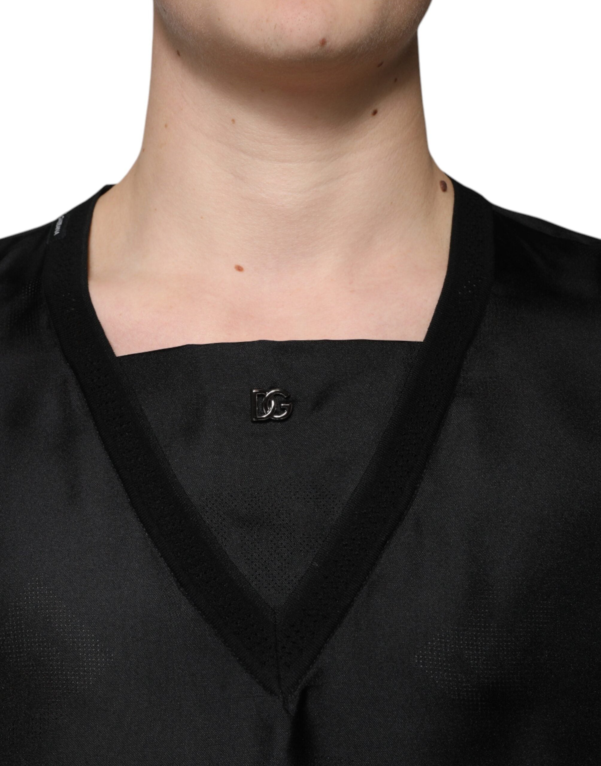 Dolce & Gabbana Svart bomulls-t-shirt med fyrkantig halsringning och kortärmad design