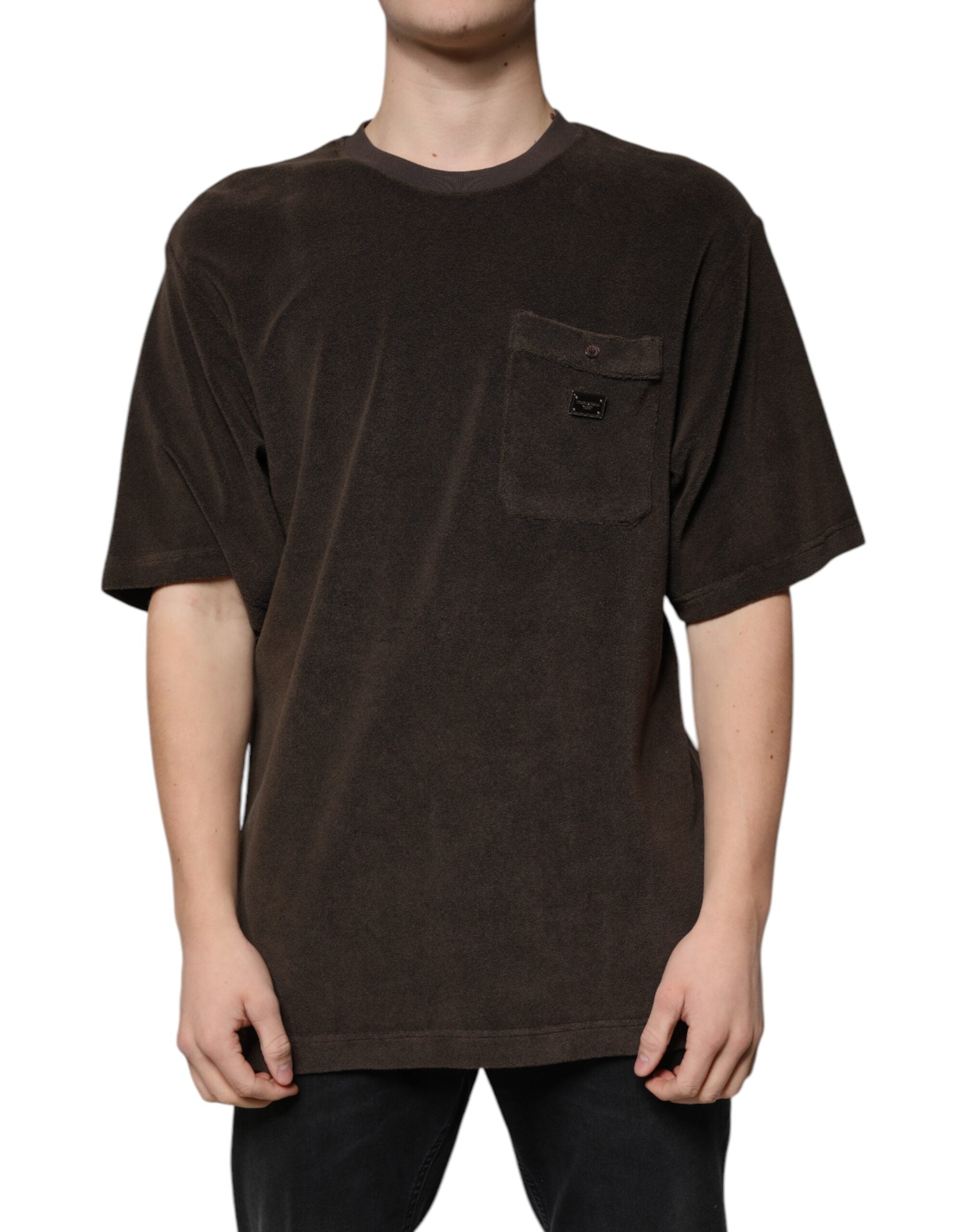 Dolce & Gabbana Brun Bomulls-T-shirt Med Rund Hals Och Korta Ärmar