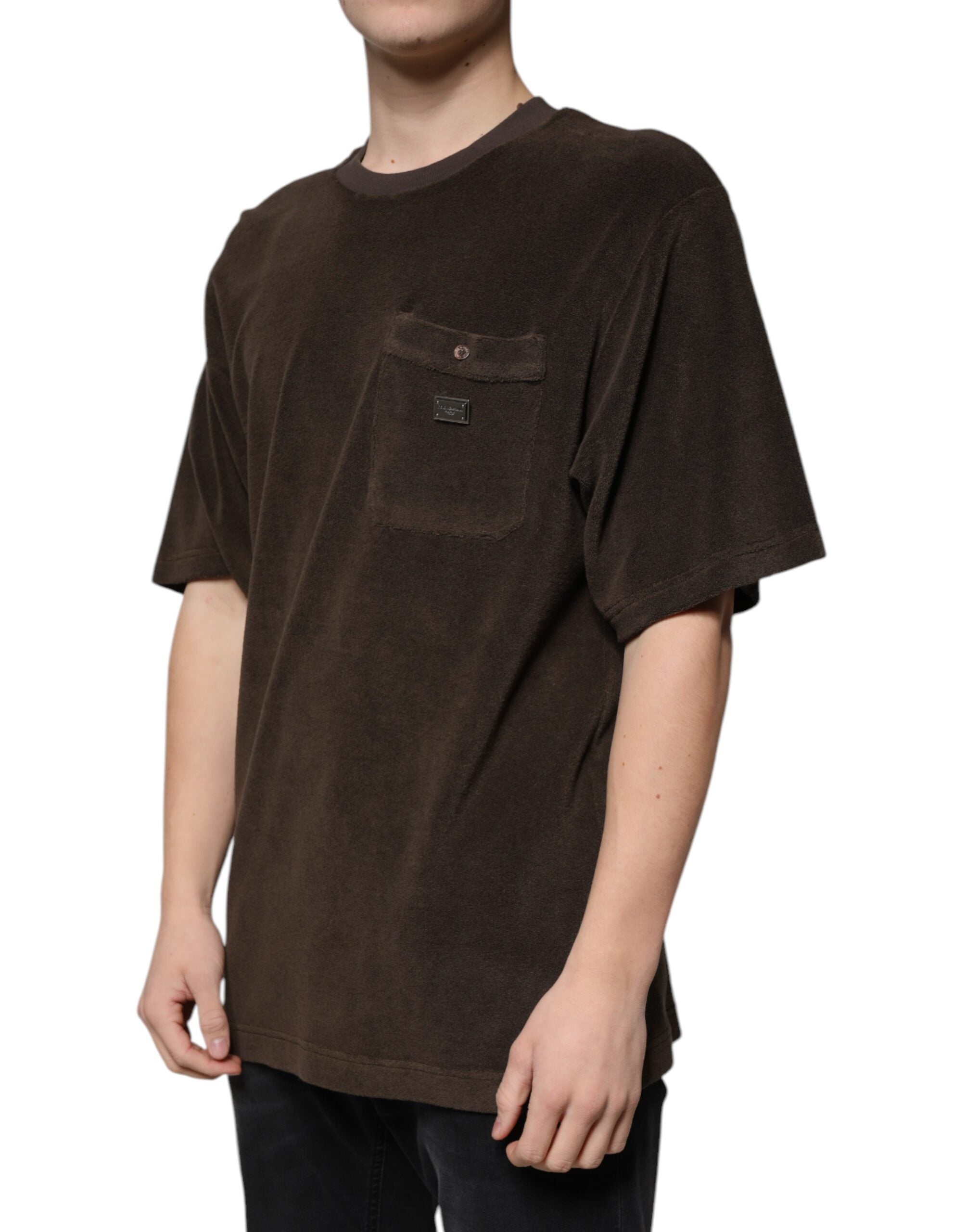 Dolce & Gabbana Brun Bomulls-T-shirt Med Rund Hals Och Korta Ärmar