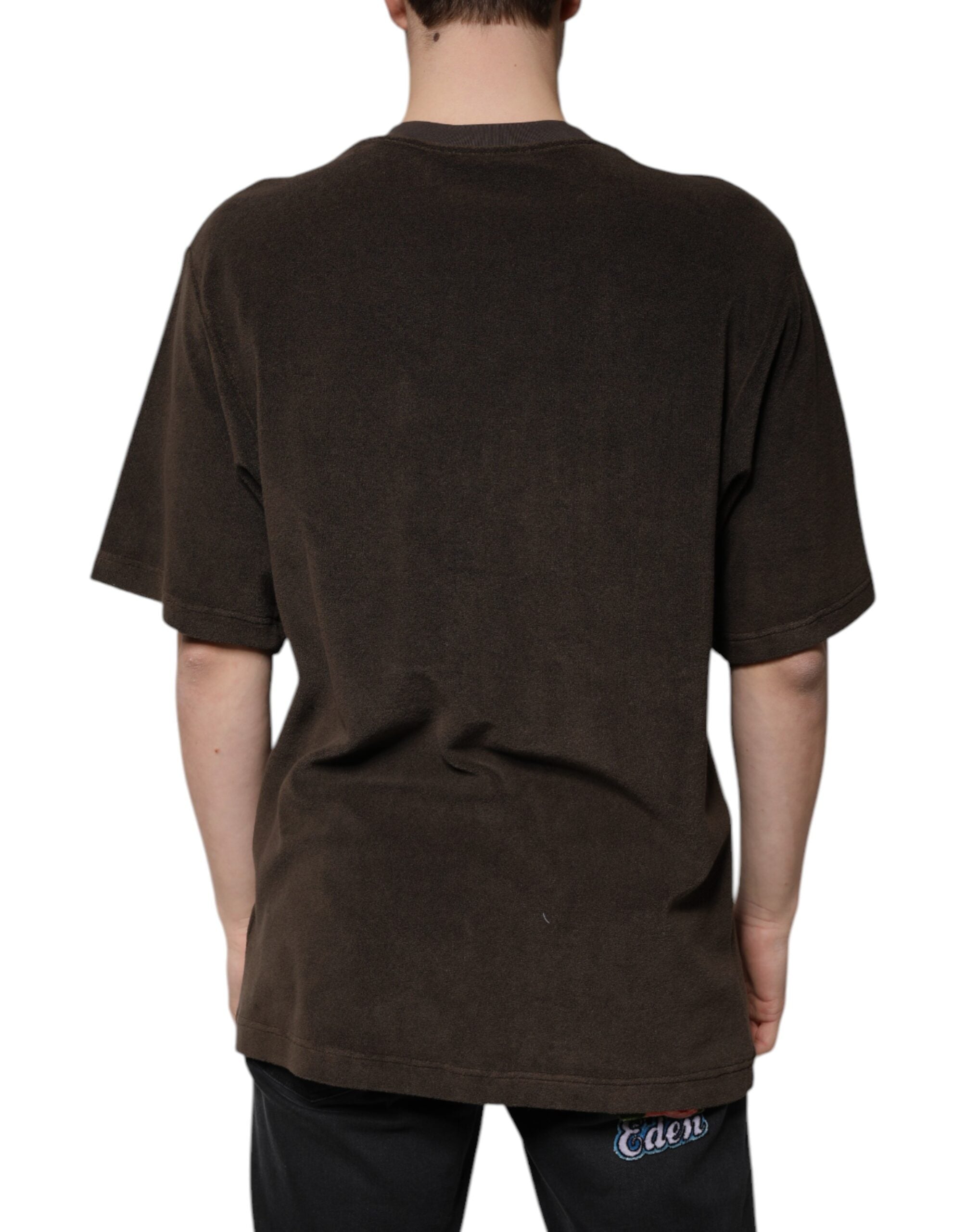 Dolce & Gabbana Brun Bomulls-T-shirt Med Rund Hals Och Korta Ärmar