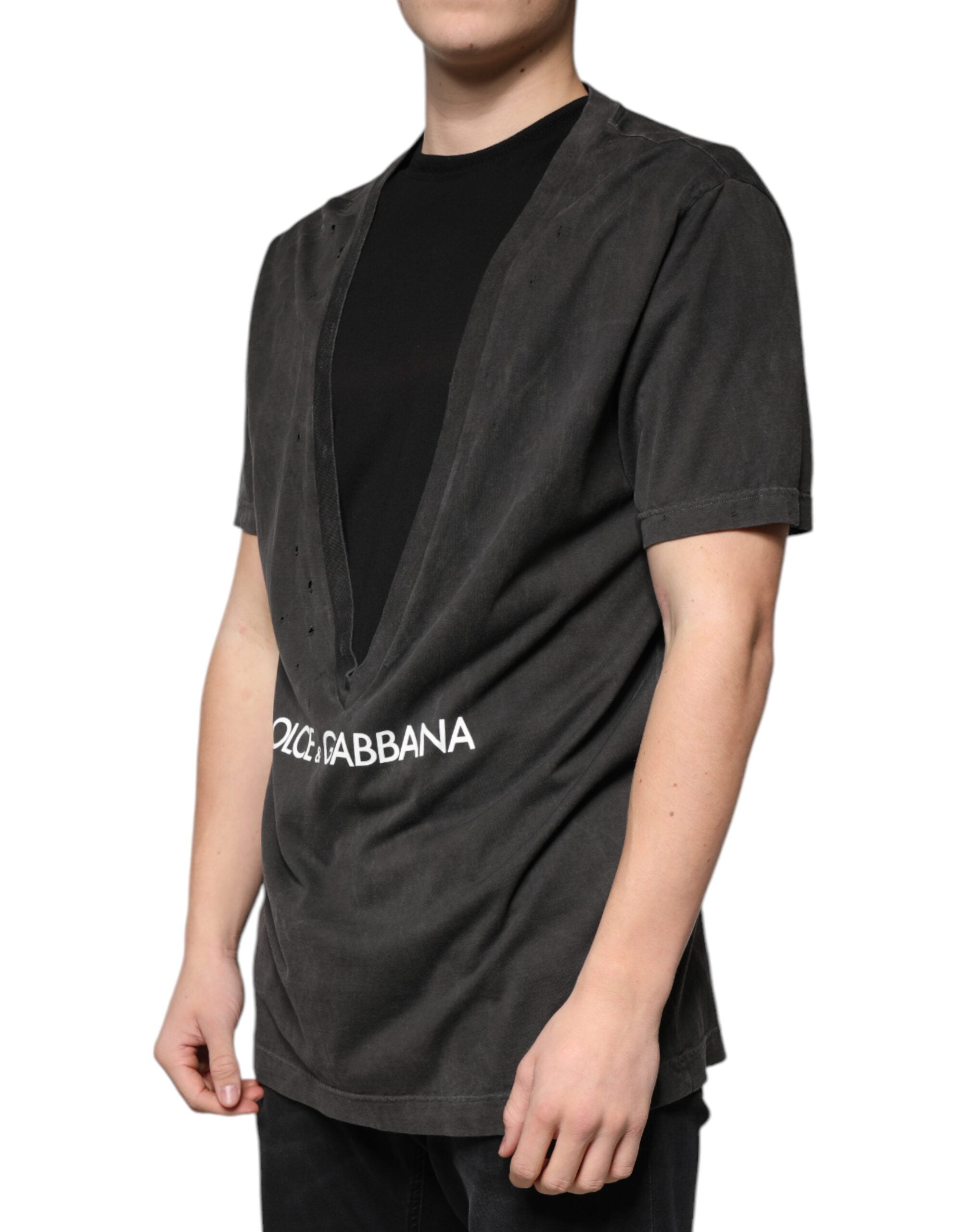 Dolce & Gabbana svart bomulls-t-shirt med rund hals och korta ärmar