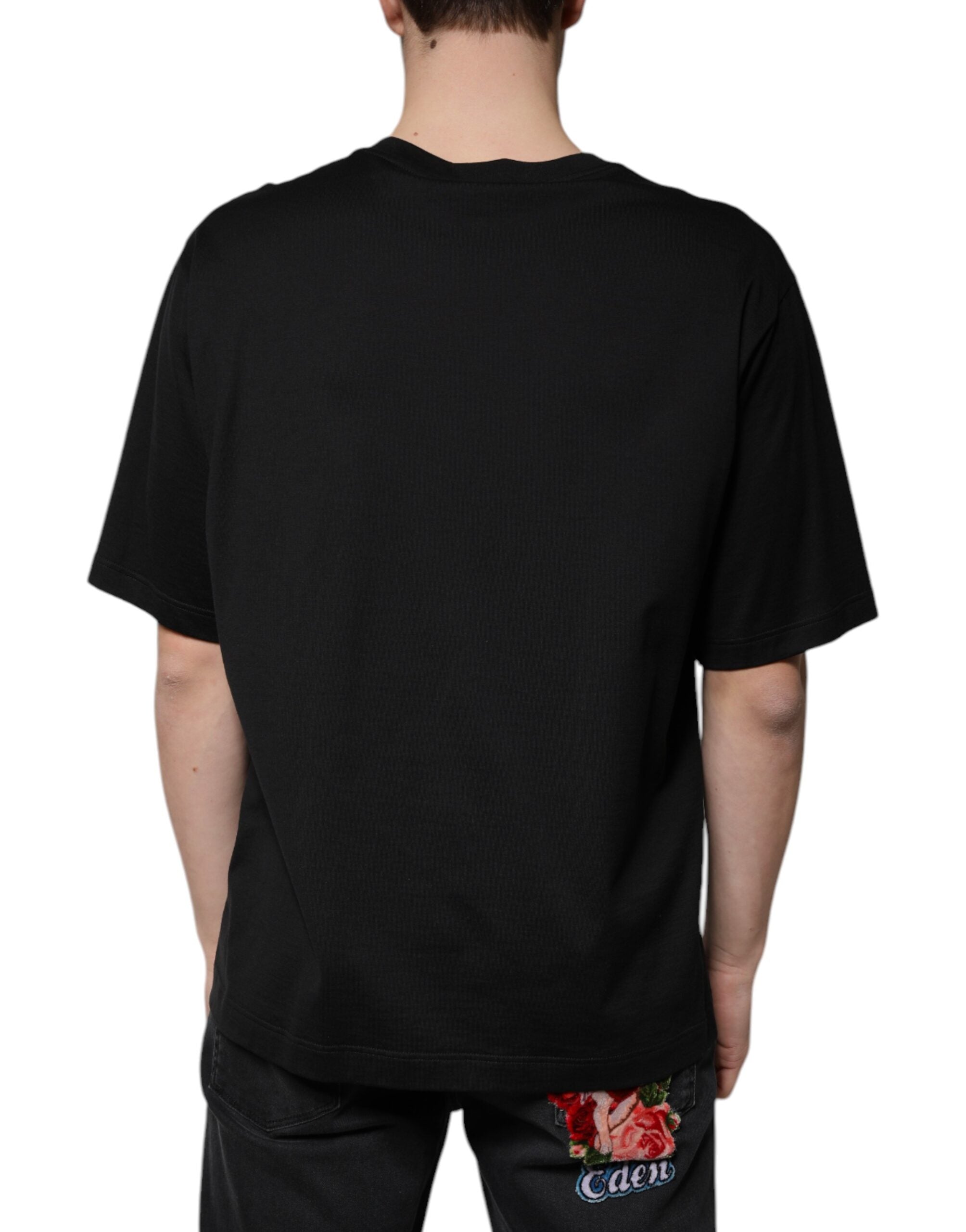 Dolce & Gabbana svart bomulls-t-shirt med rund hals och korta ärmar