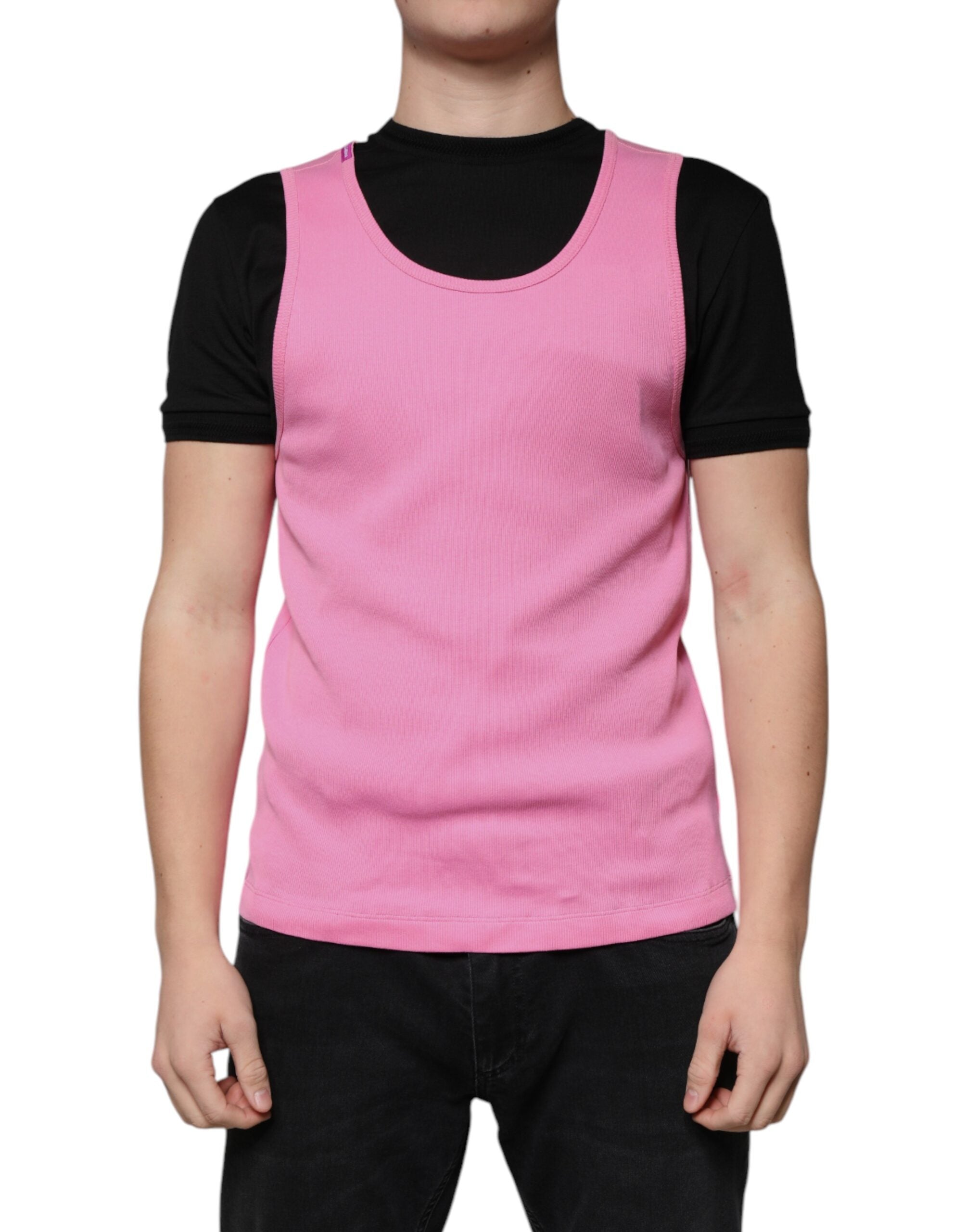 Dolce & Gabbana Rosa bomulls-t-shirt med rund hals och ärmlös design