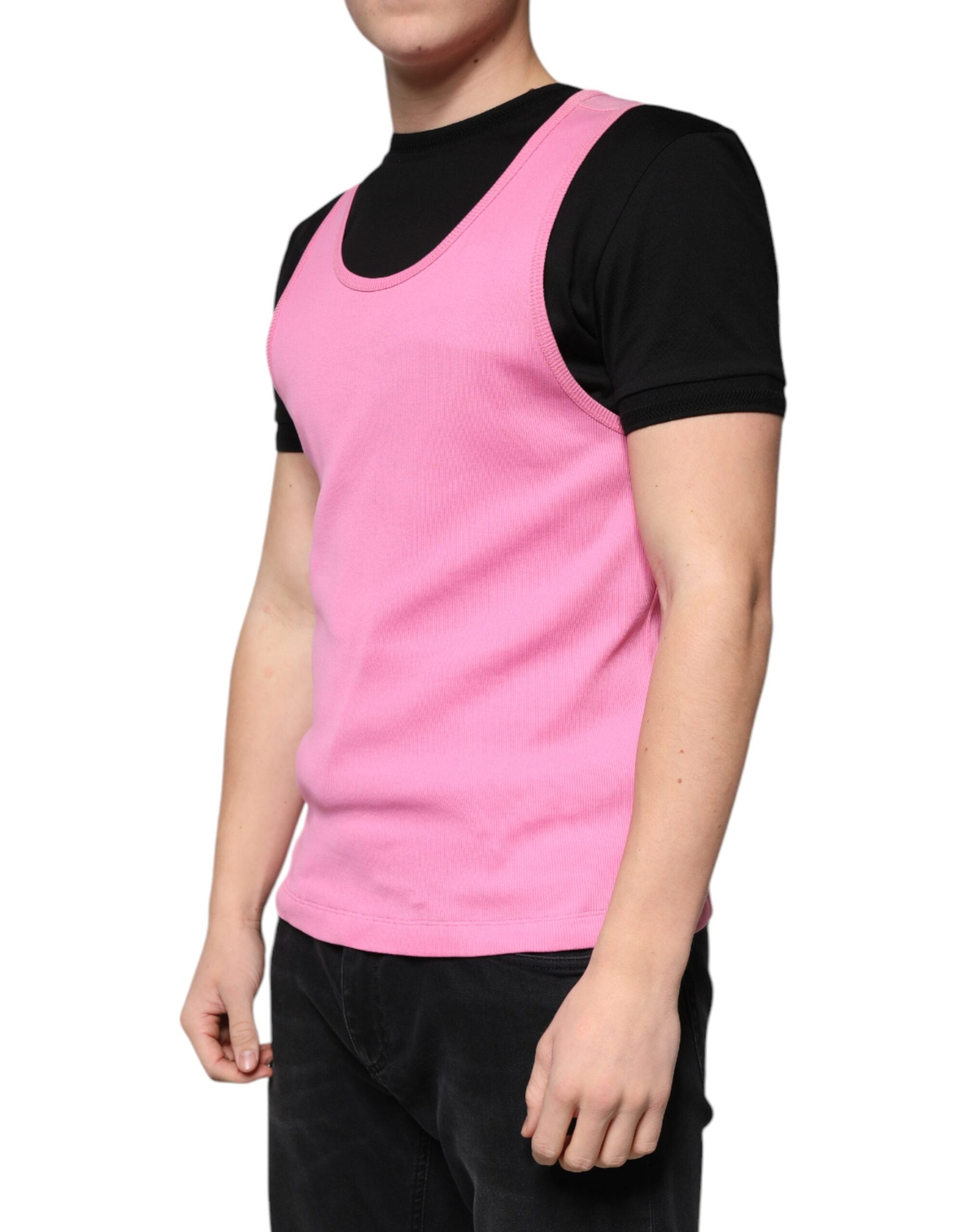 Dolce & Gabbana Rosa bomulls-t-shirt med rund hals och ärmlös design