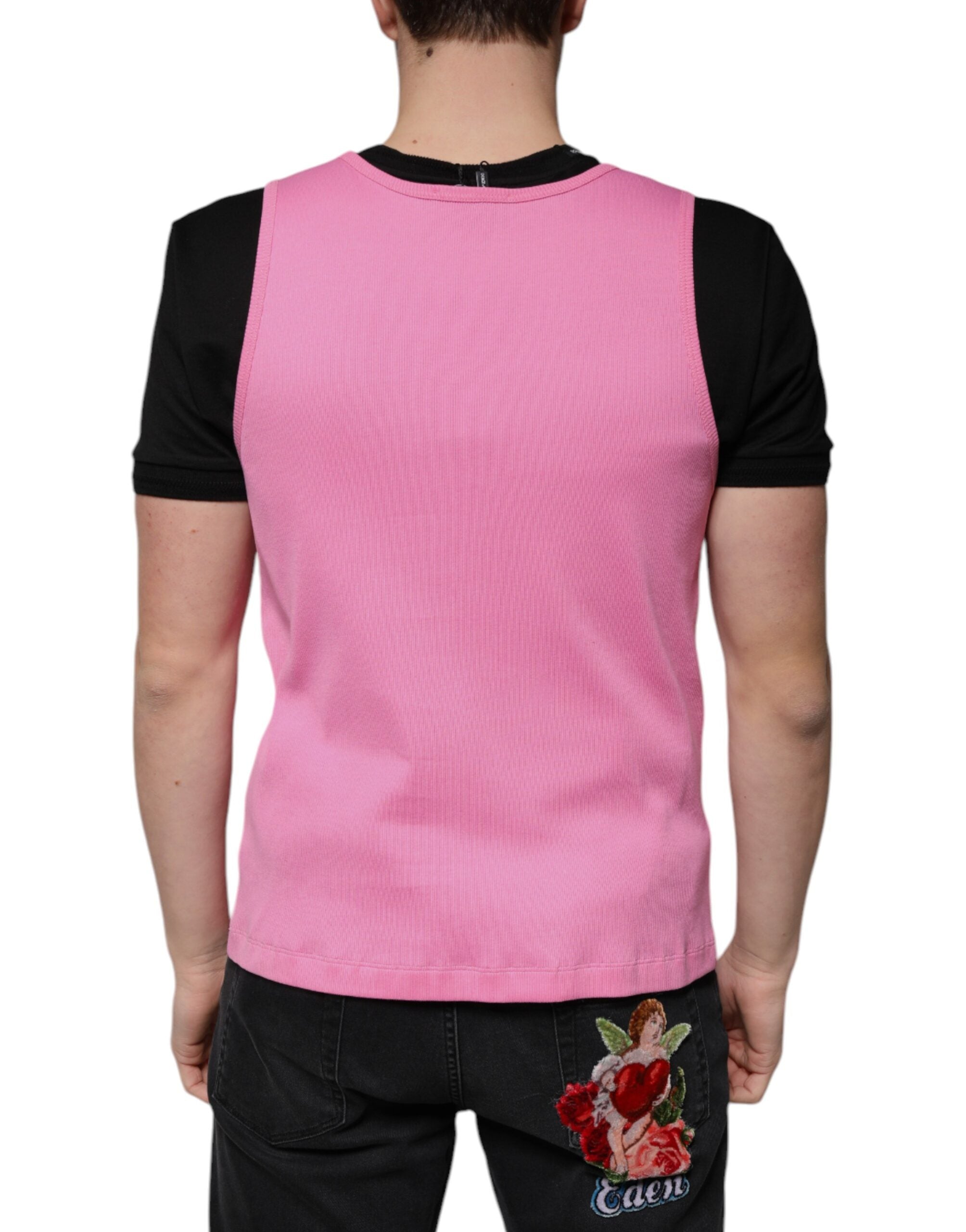 Dolce & Gabbana Rosa bomulls-t-shirt med rund hals och ärmlös design