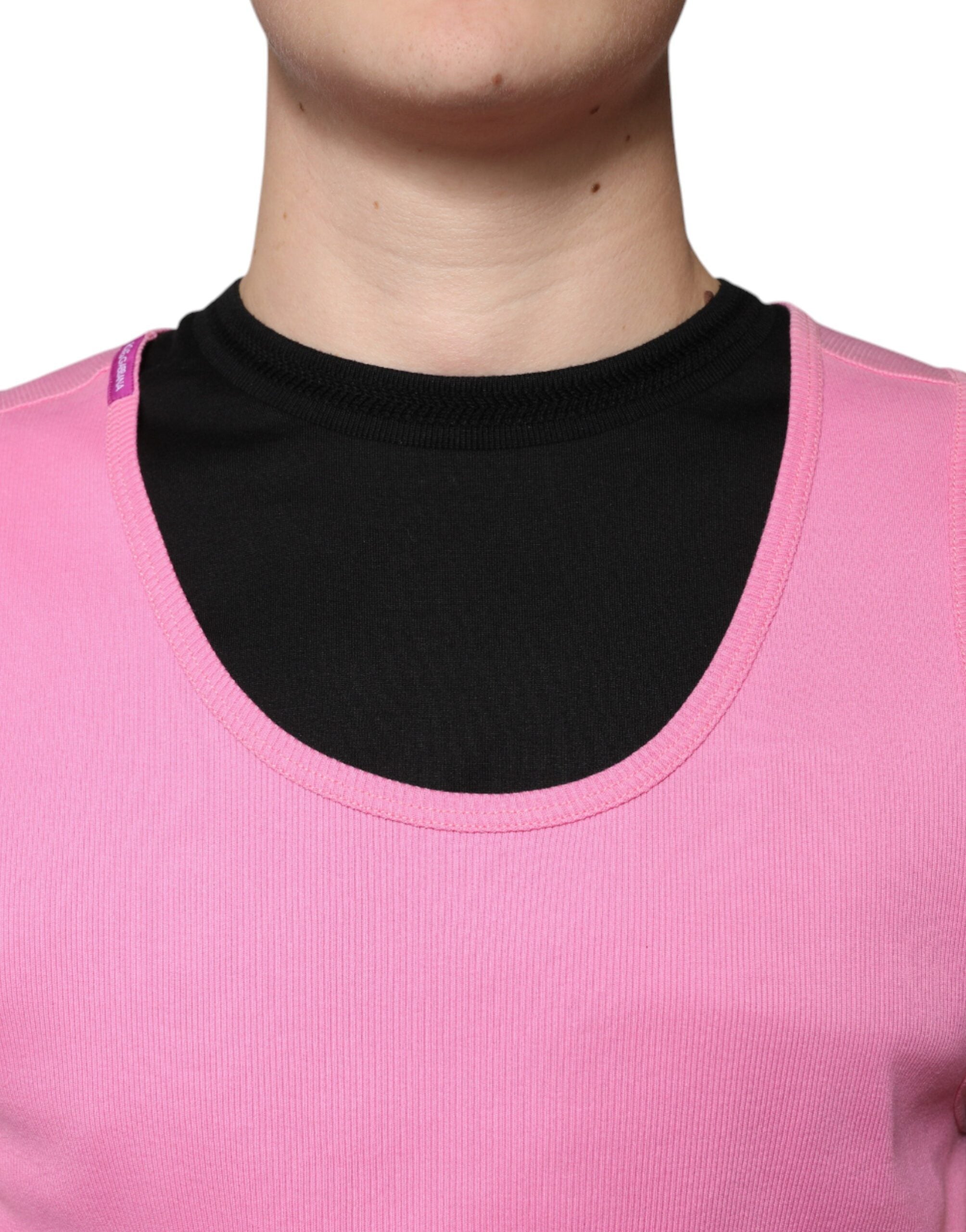 Dolce & Gabbana Rosa bomulls-t-shirt med rund hals och ärmlös design
