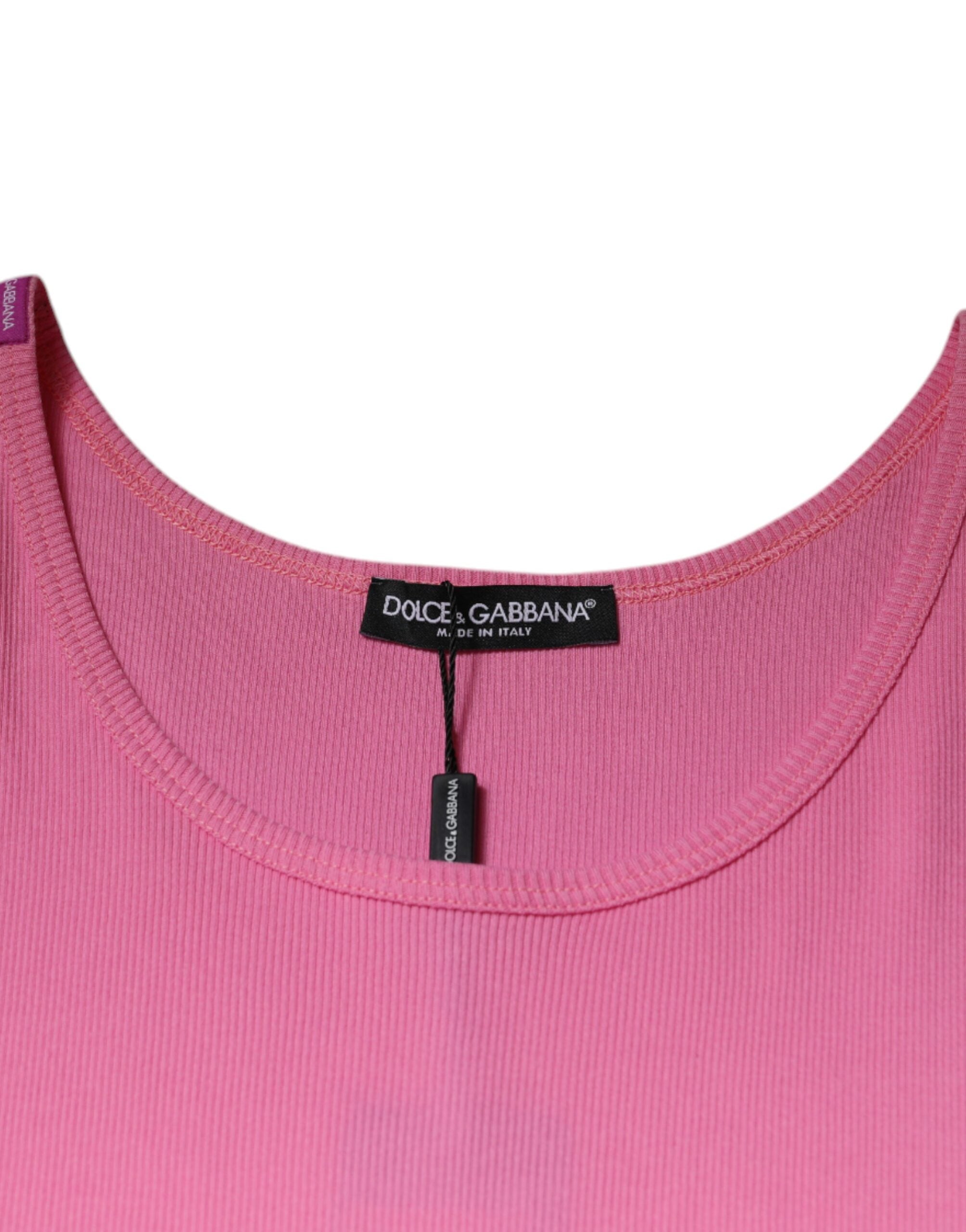 Dolce & Gabbana Rosa bomulls-t-shirt med rund hals och ärmlös design