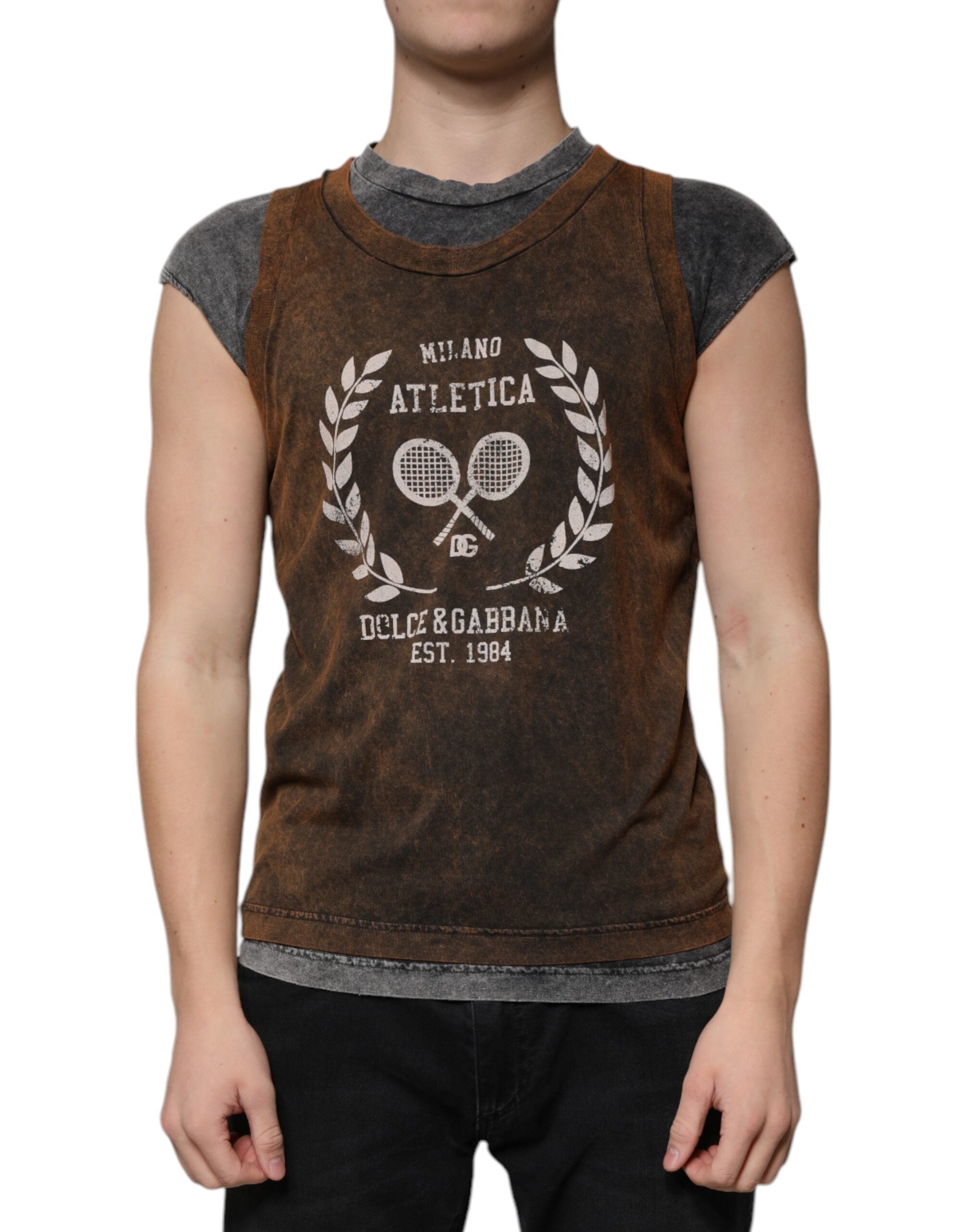 Dolce & Gabbana Brun Bomulls-T-shirt Med Rund Hals Och Ärmlös